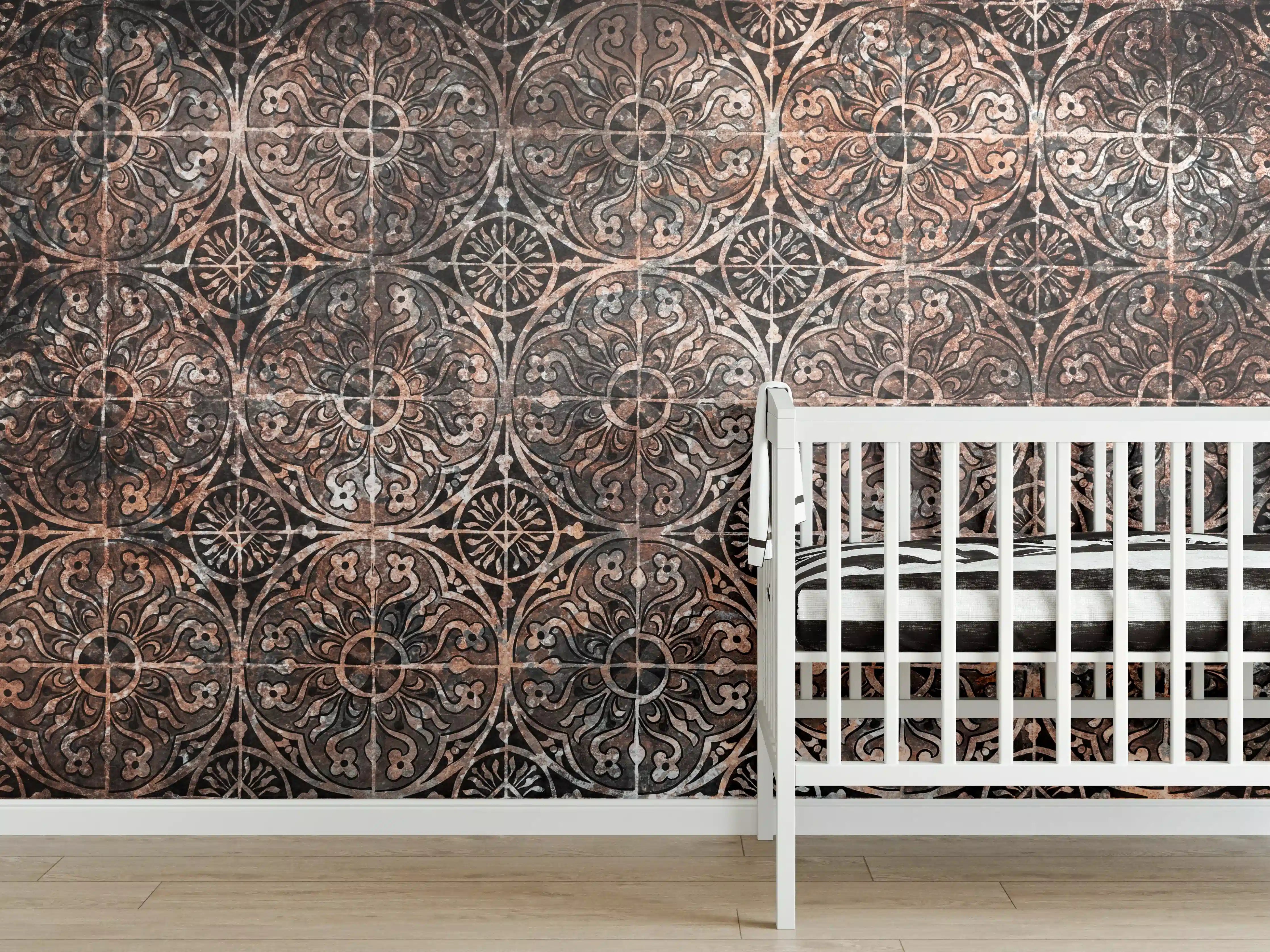 Babyzimmer Wandgestaltung - Antike Fliesenmuster in Erdtönen
