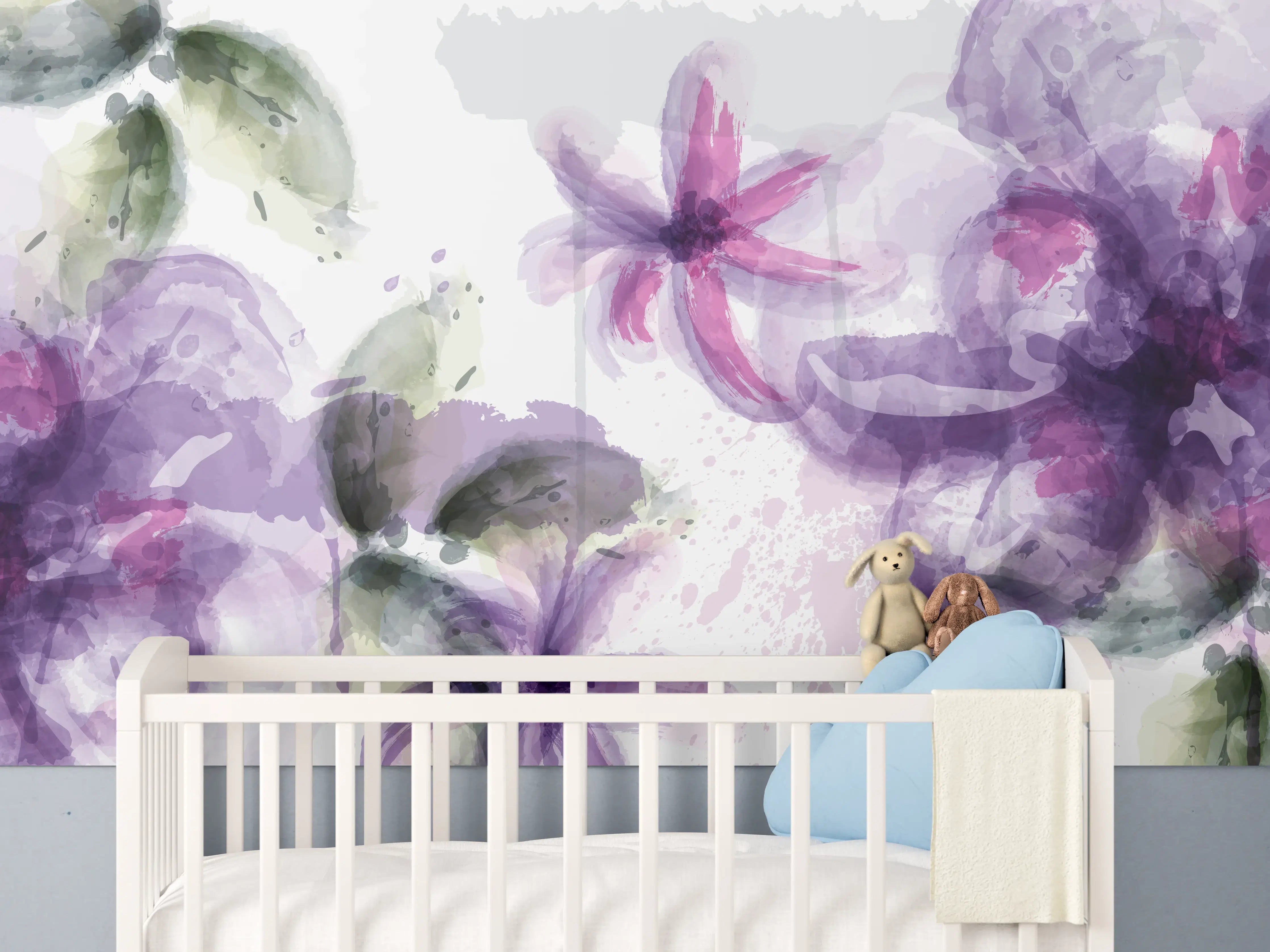 Babyzimmer Wandgestaltung - Aquarall Blumen