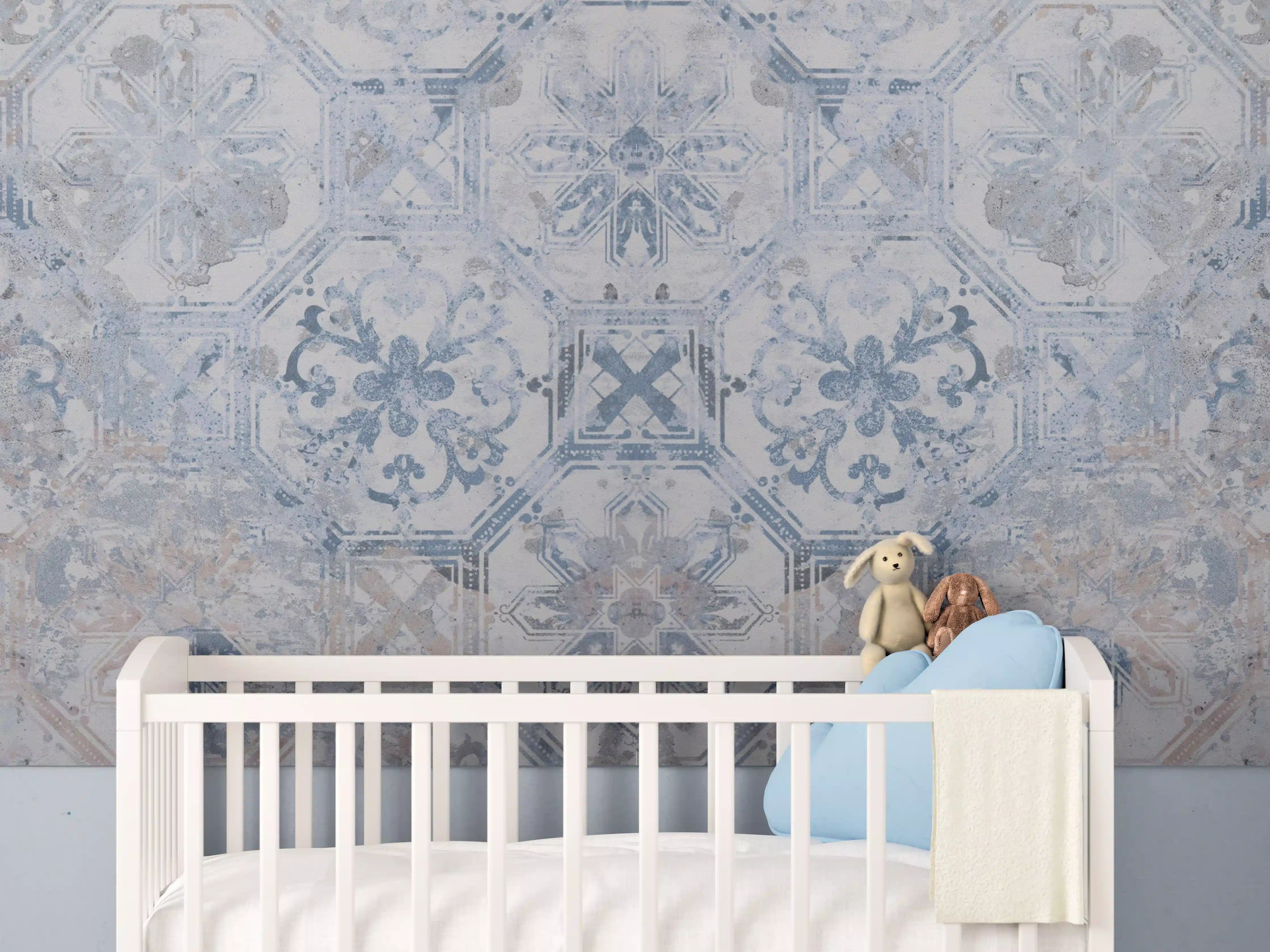 Babyzimmer Wandgestaltung - Aquarall Vintage Fliesen