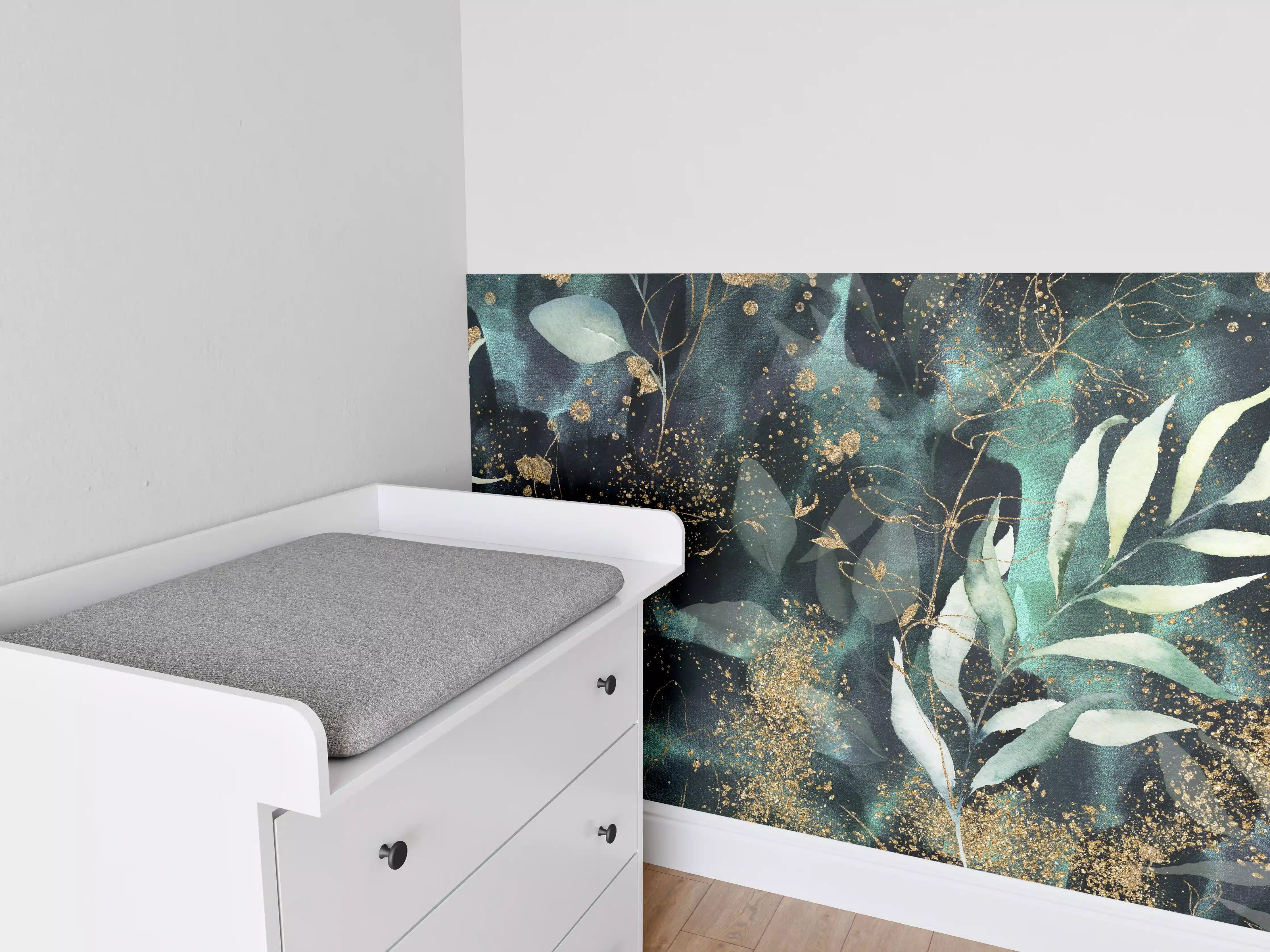 Babyzimmer Wandgestaltung - Aquarell - abstrakte Blumen mit gold