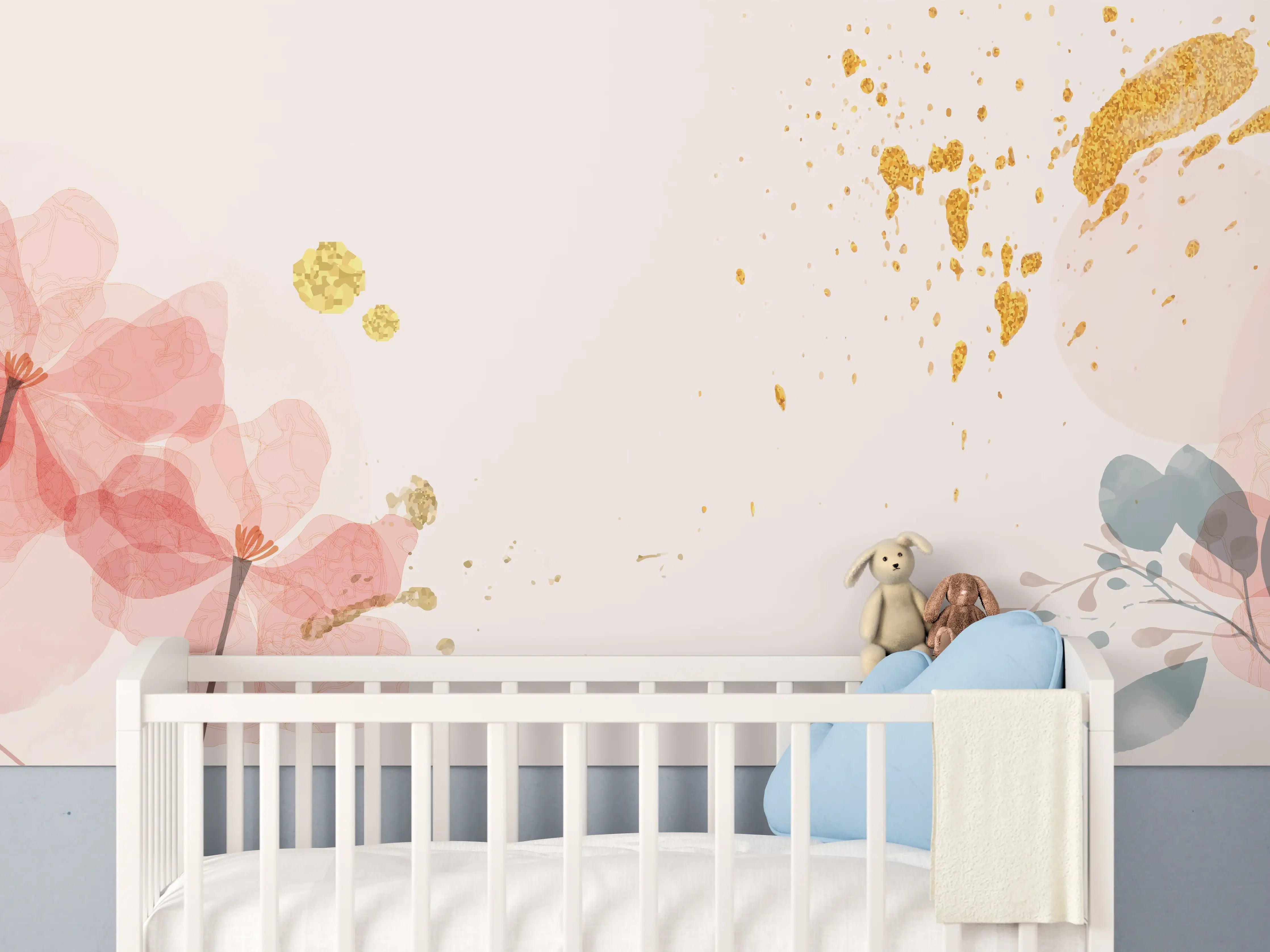 Babyzimmer Wandgestaltung - Aquarell Blumen Abstrakt