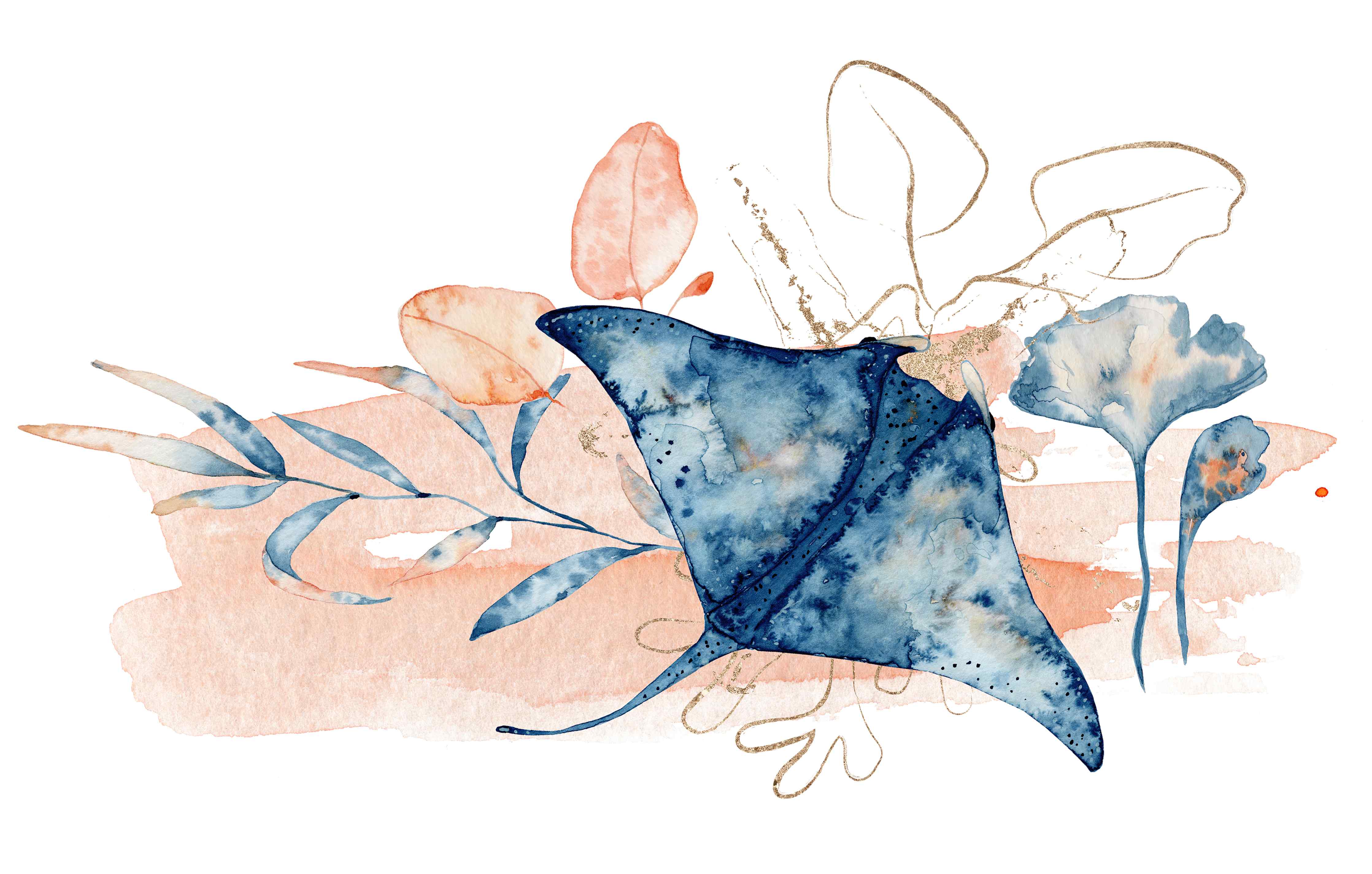 Babyzimmer Wandgestaltung-Aquarell-Illustration eines Rochenfisches 