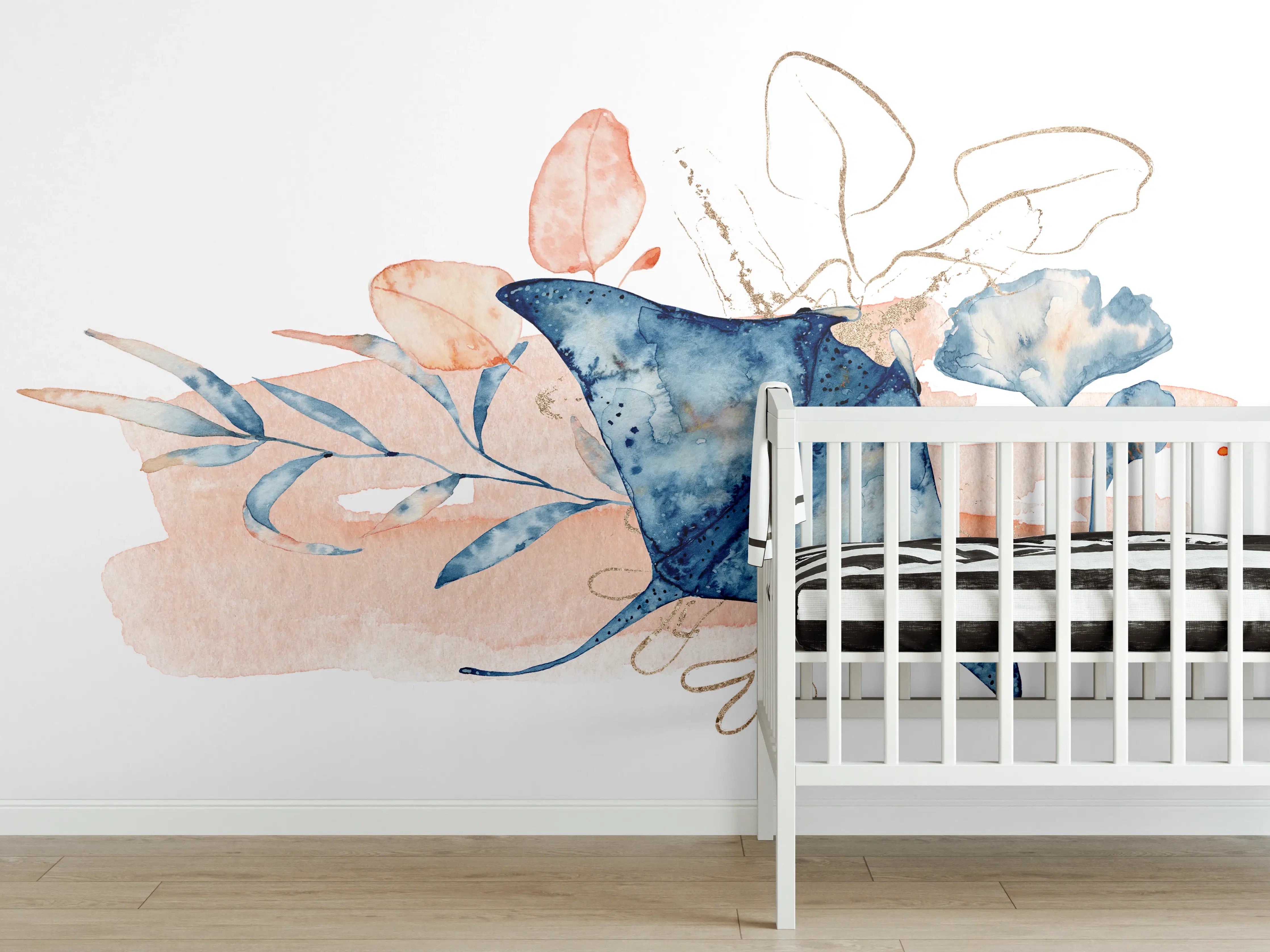 Babyzimmer Wandgestaltung - Aquarell-Illustration eines Rochenfisches 