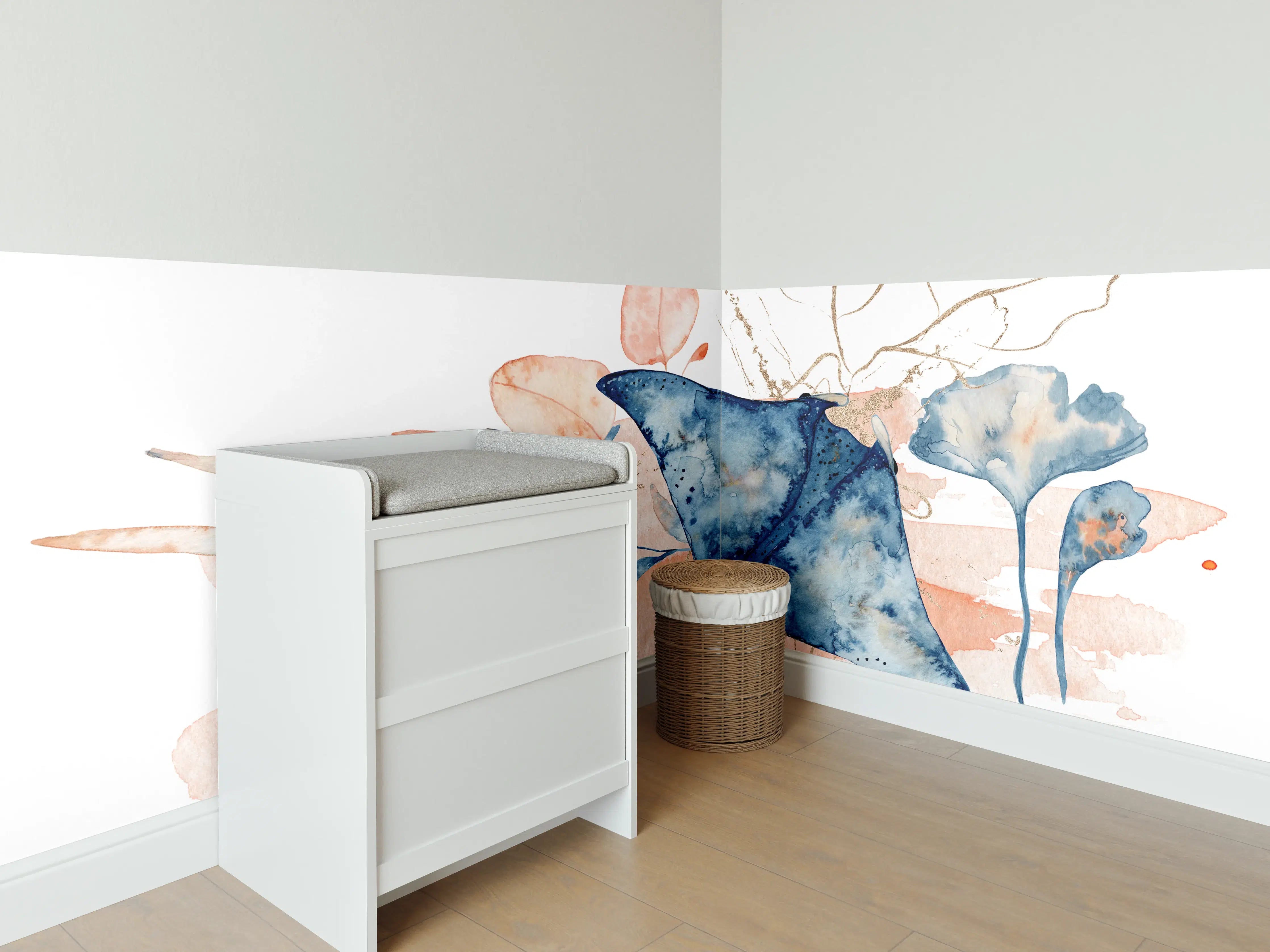 Babyzimmer Wandgestaltung - Aquarell-Illustration eines Rochenfisches 
