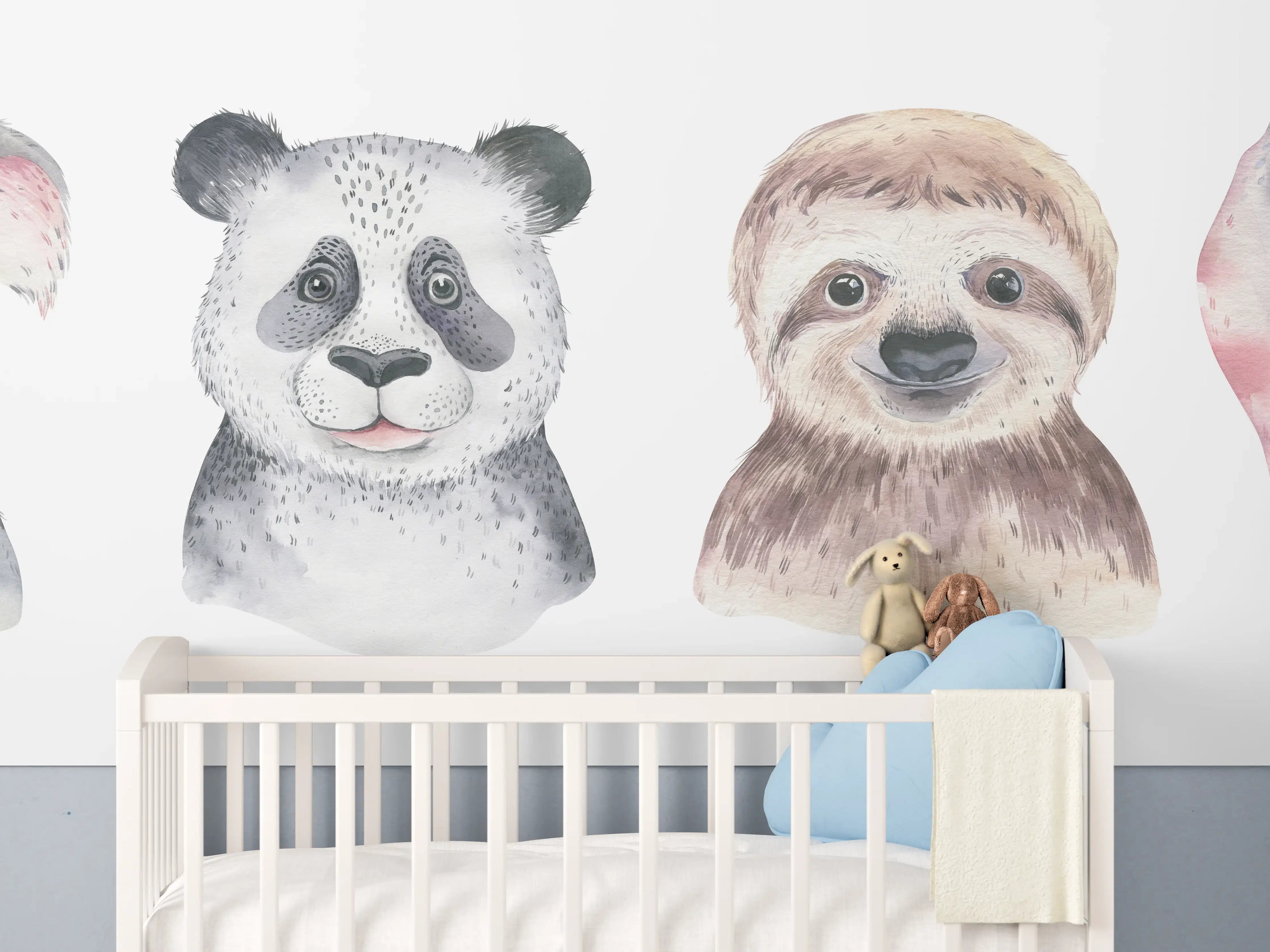 Babyzimmer Wandgestaltung - Aquarell Tierbabys Illustration