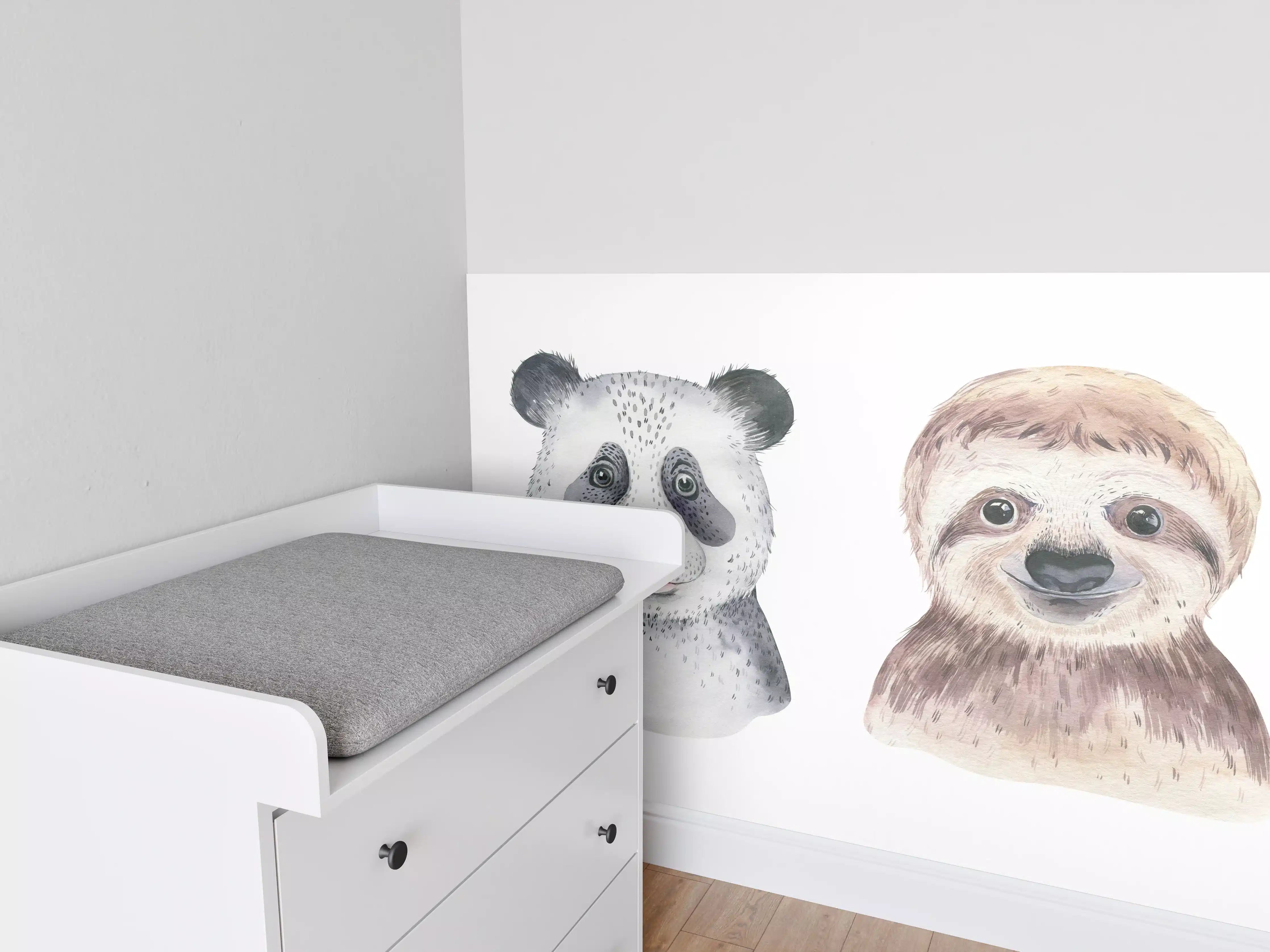 Babyzimmer Wandgestaltung - Aquarell Tierbabys Illustration