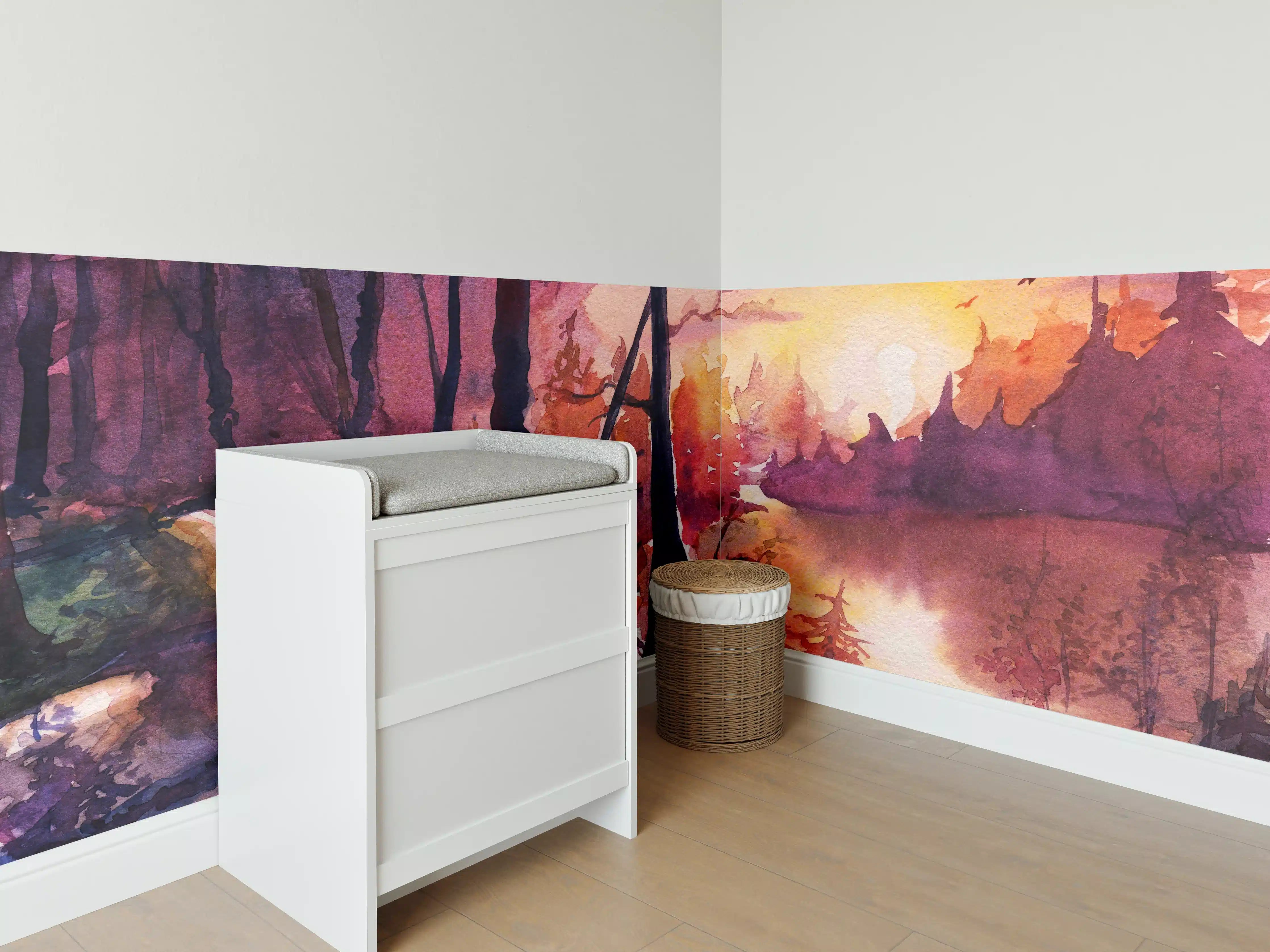 Babyzimmer Wandgestaltung - Aquarell Waldlandschaft Malerei