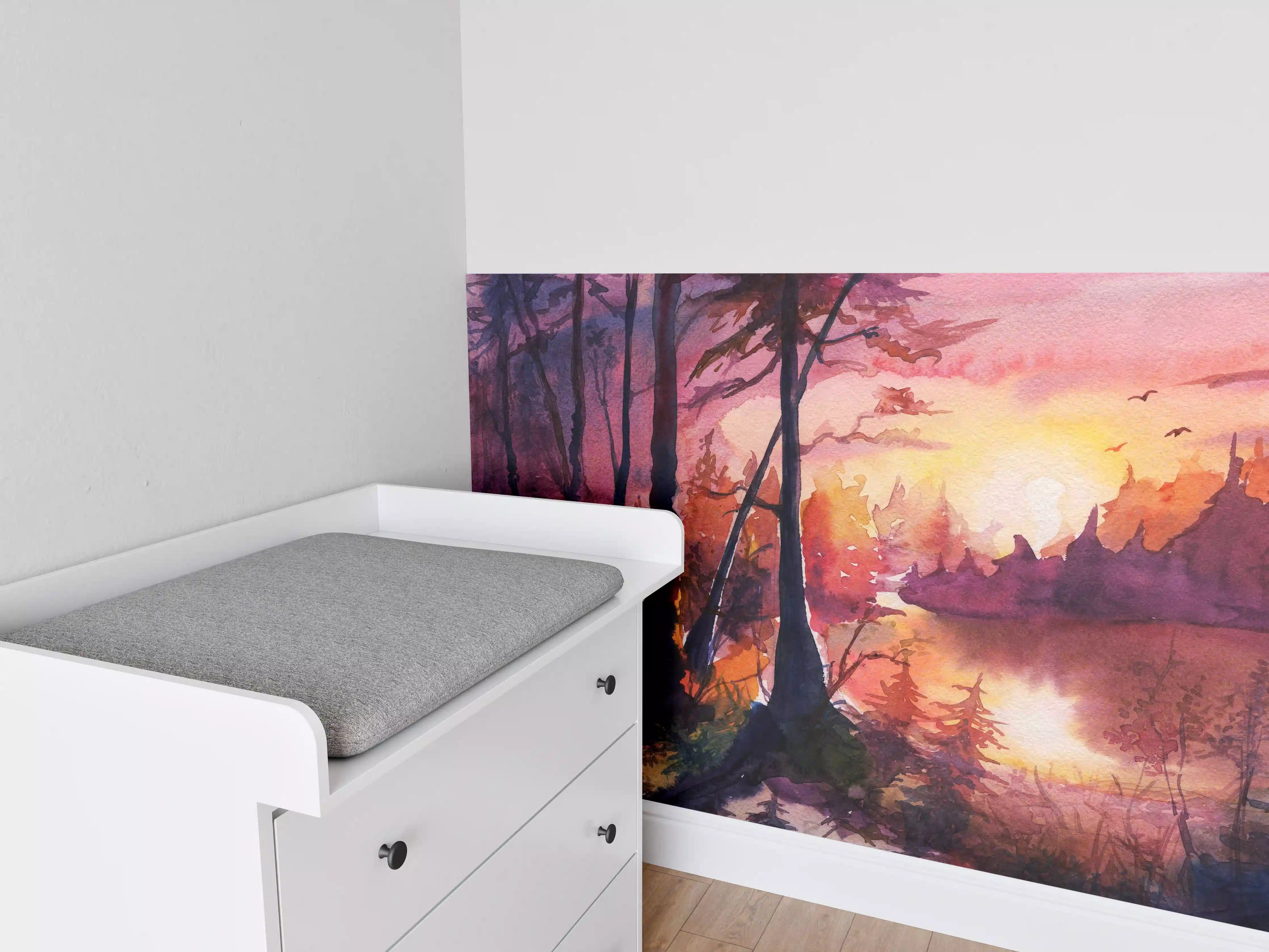 Babyzimmer Wandgestaltung - Aquarell Waldlandschaft Malerei
