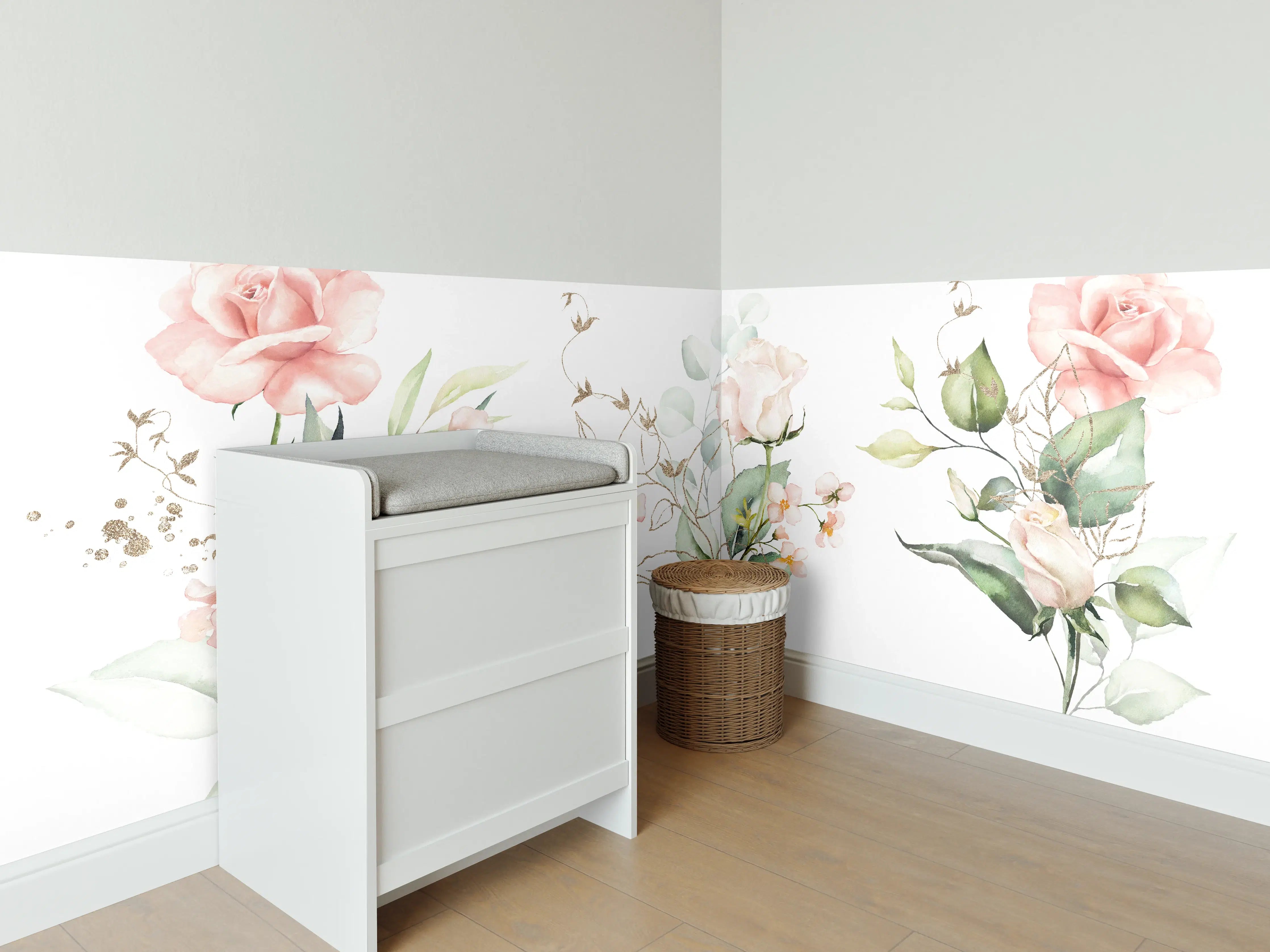 Babyzimmer Wandgestaltung - Aquarellblumen 
