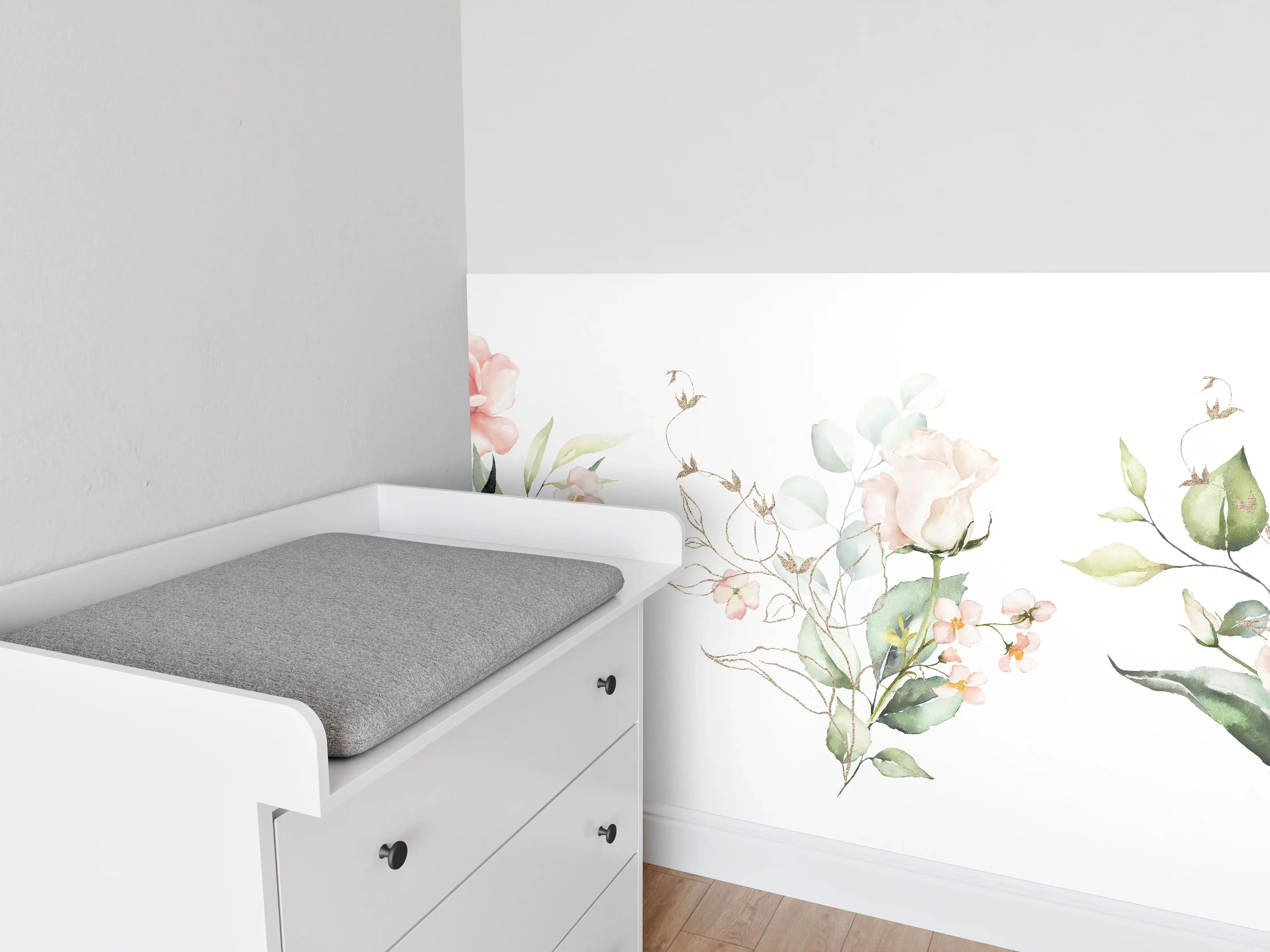 Babyzimmer Wandgestaltung - Aquarellblumen 