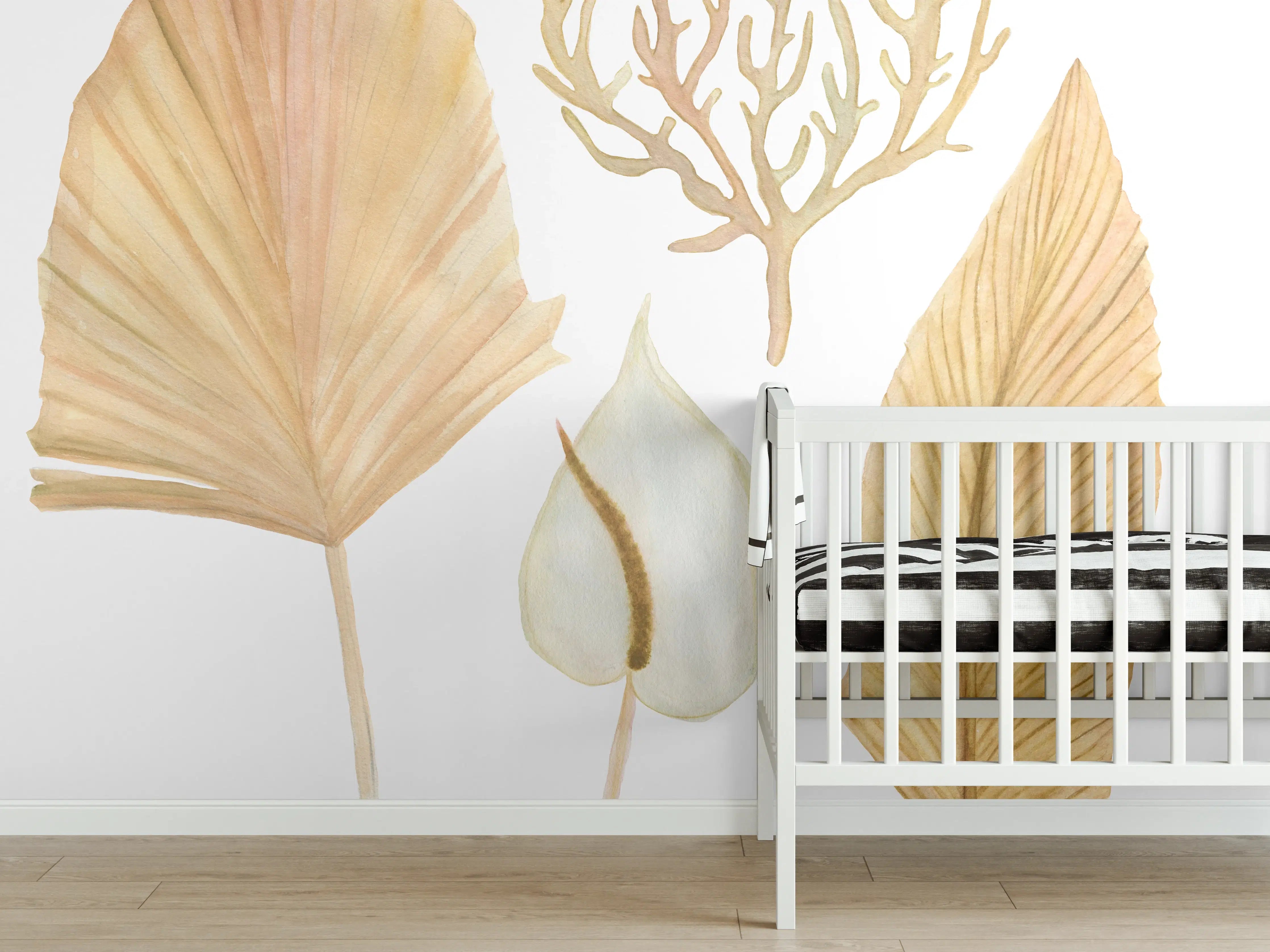Babyzimmer Wandgestaltung - Aquarellmalerei - Verschiedene natürliche Blätter