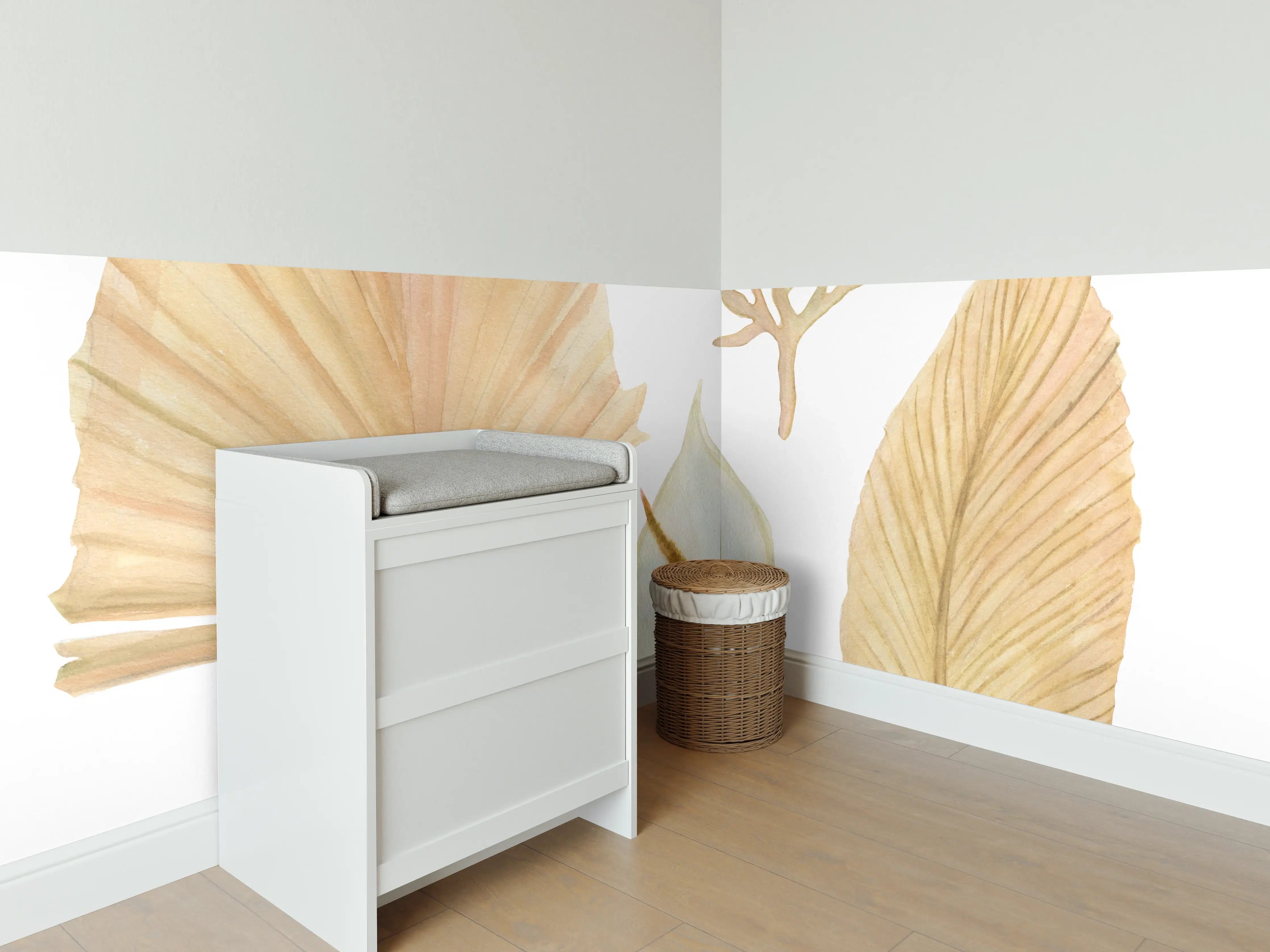 Babyzimmer Wandgestaltung - Aquarellmalerei - Verschiedene natürliche Blätter
