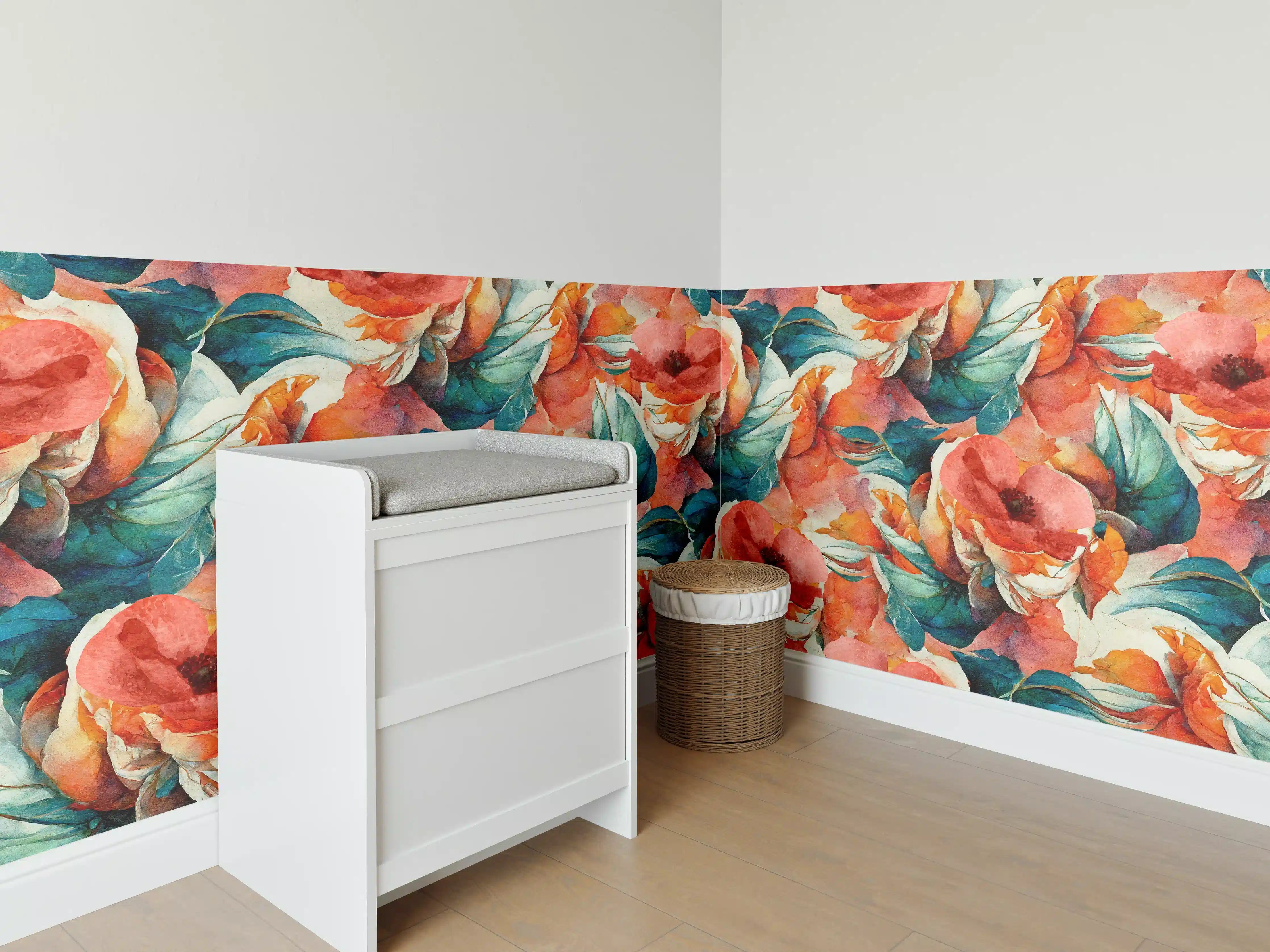 Babyzimmer Wandgestaltung - Aquarellpapier - Florales Muster