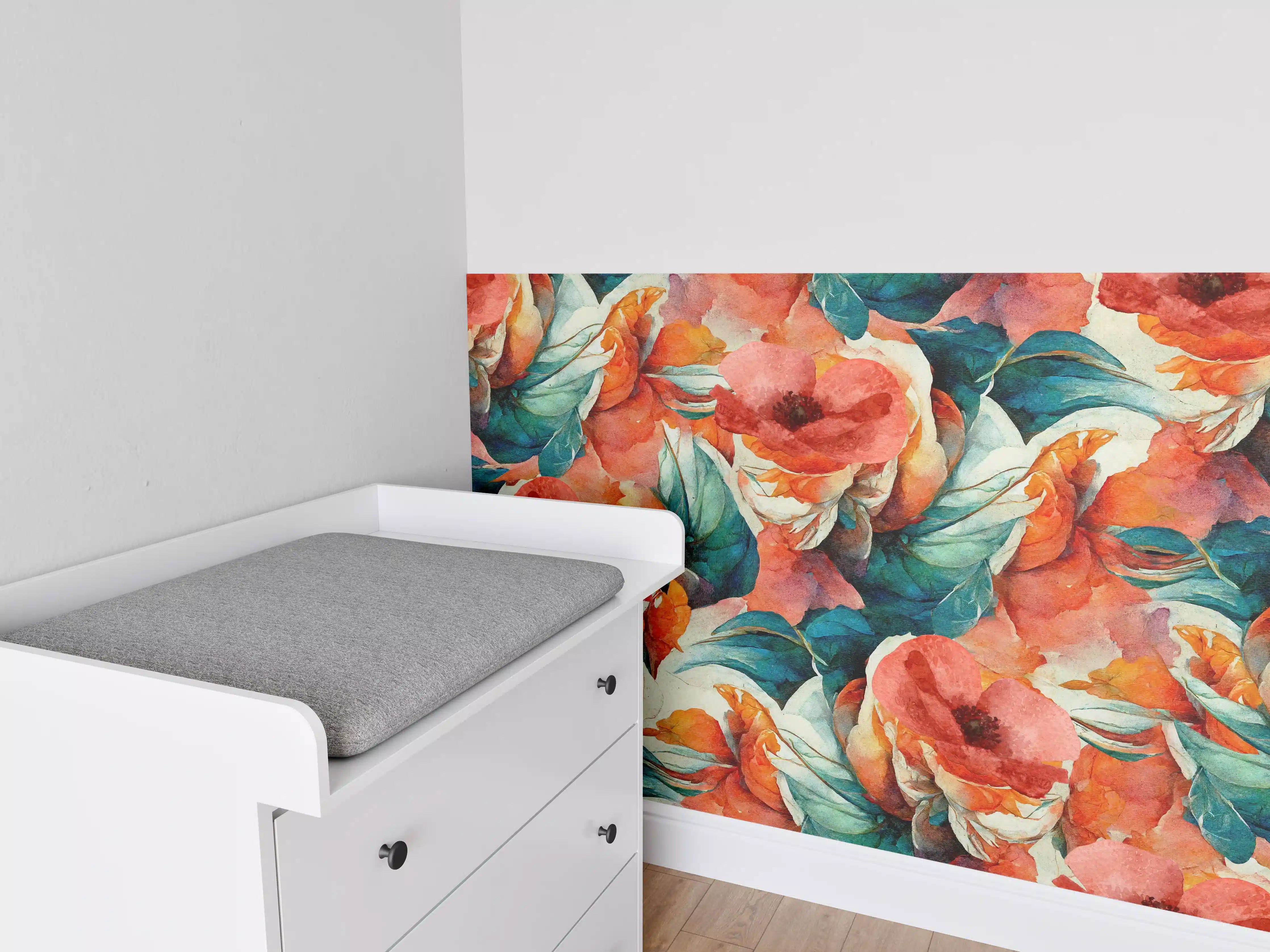 Babyzimmer Wandgestaltung - Aquarellpapier - Florales Muster