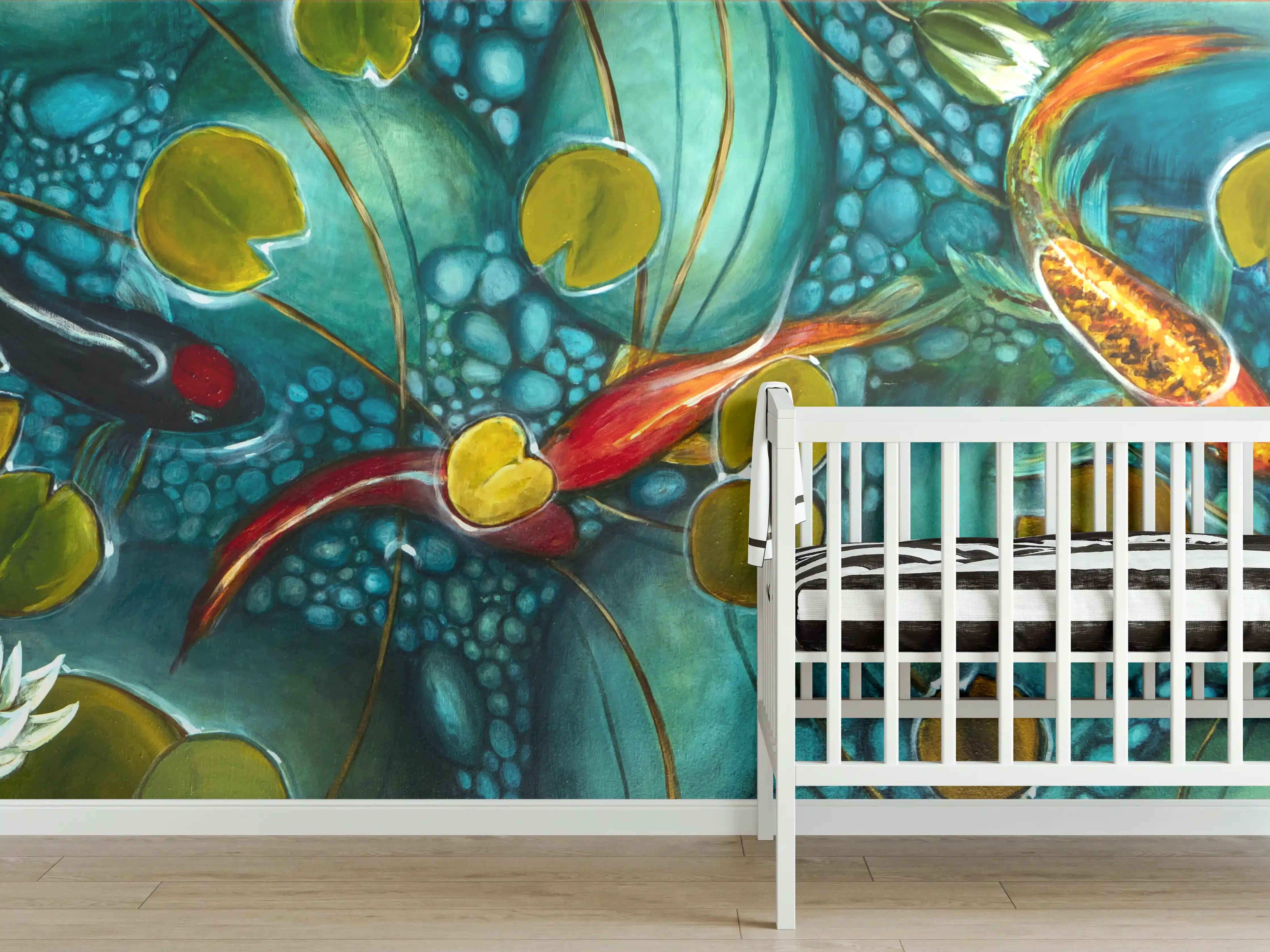 Babyzimmer Wandgestaltung - Aquarien-Kunstwerk mit Wasserpflanzen und Fischen