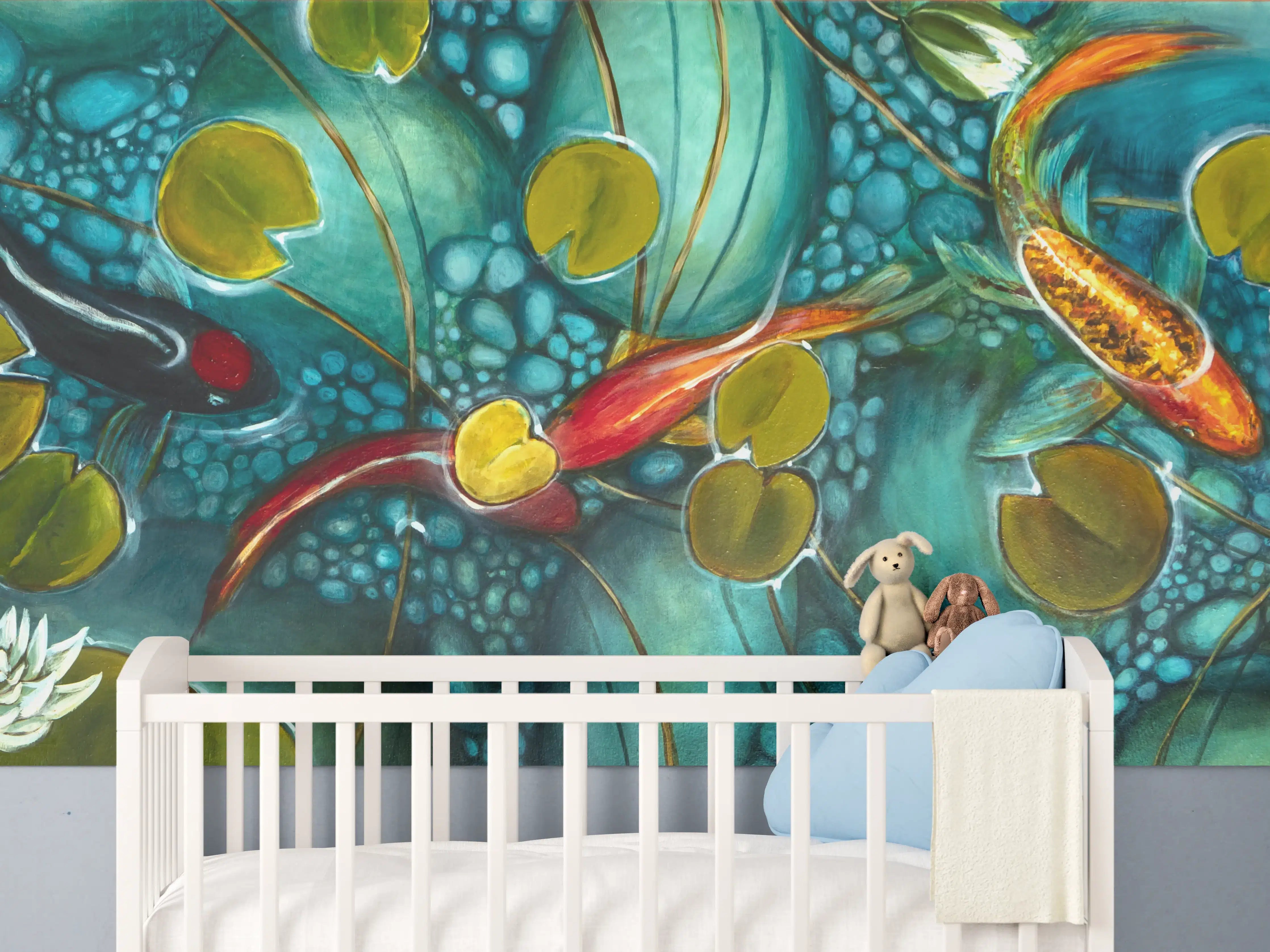 Babyzimmer Wandgestaltung - Aquarien-Kunstwerk mit Wasserpflanzen und Fischen