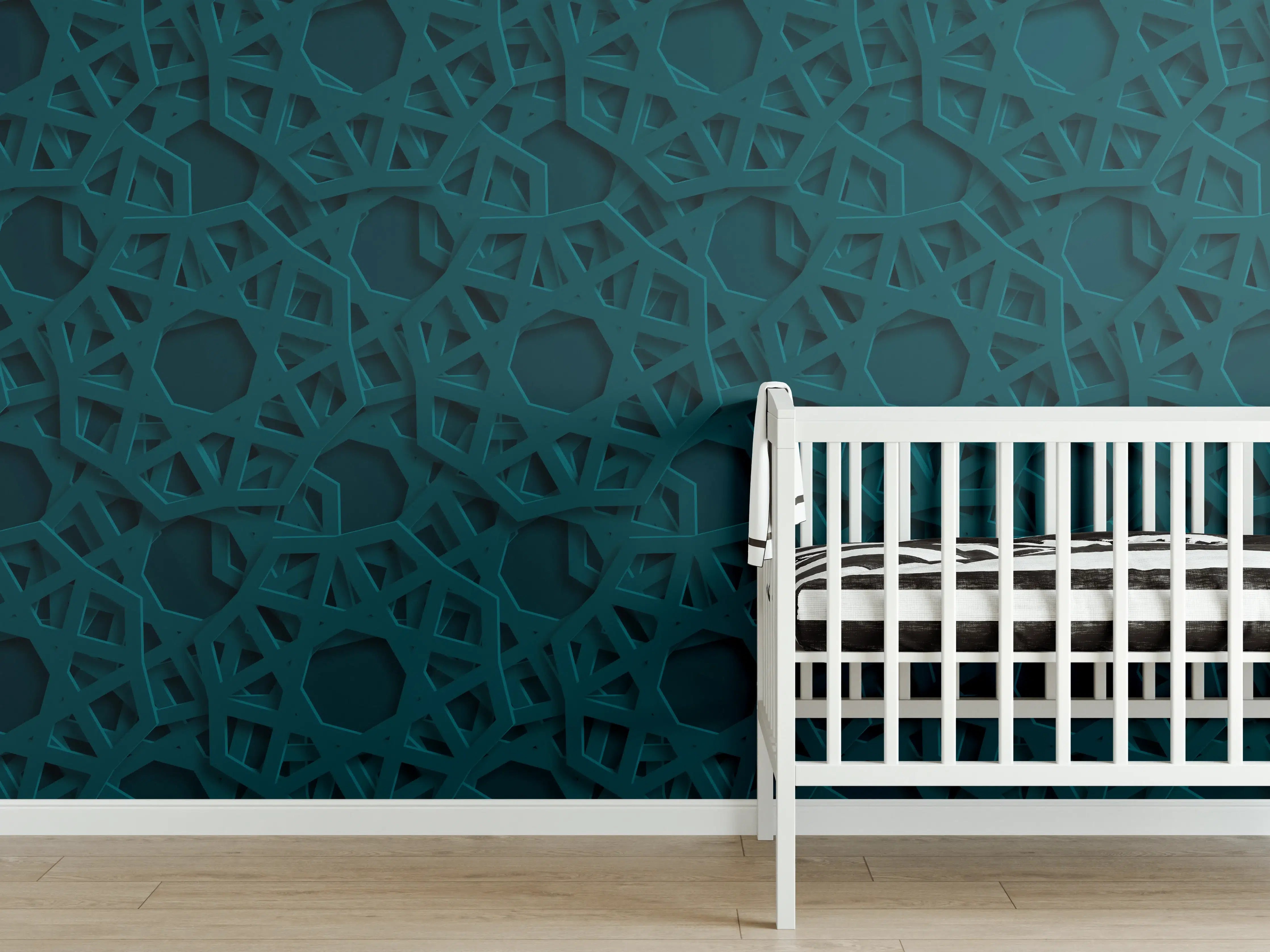 Babyzimmer Wandgestaltung - Arabisches Muster Blau Dunkel