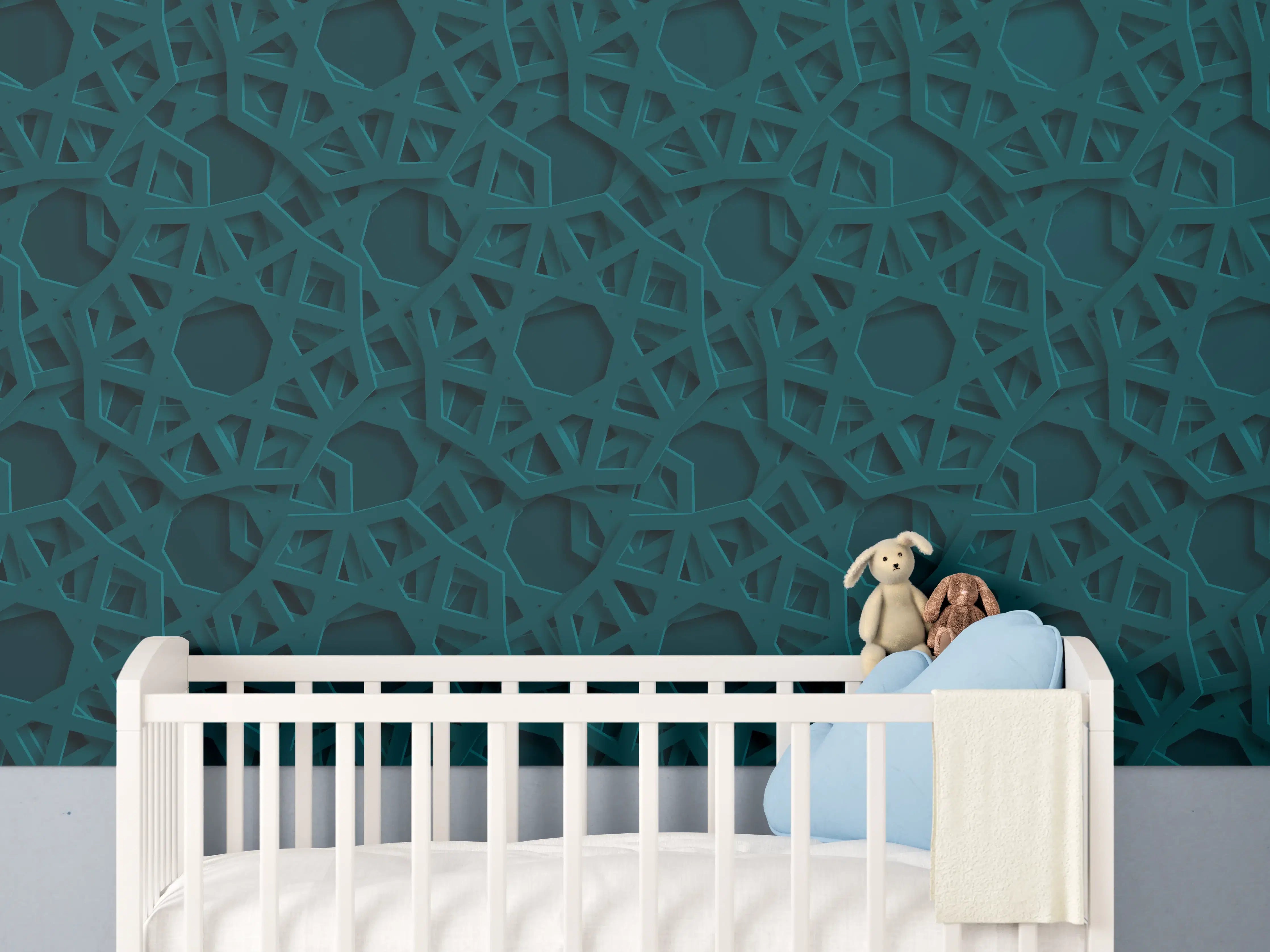 Babyzimmer Wandgestaltung - Arabisches Muster Blau Dunkel