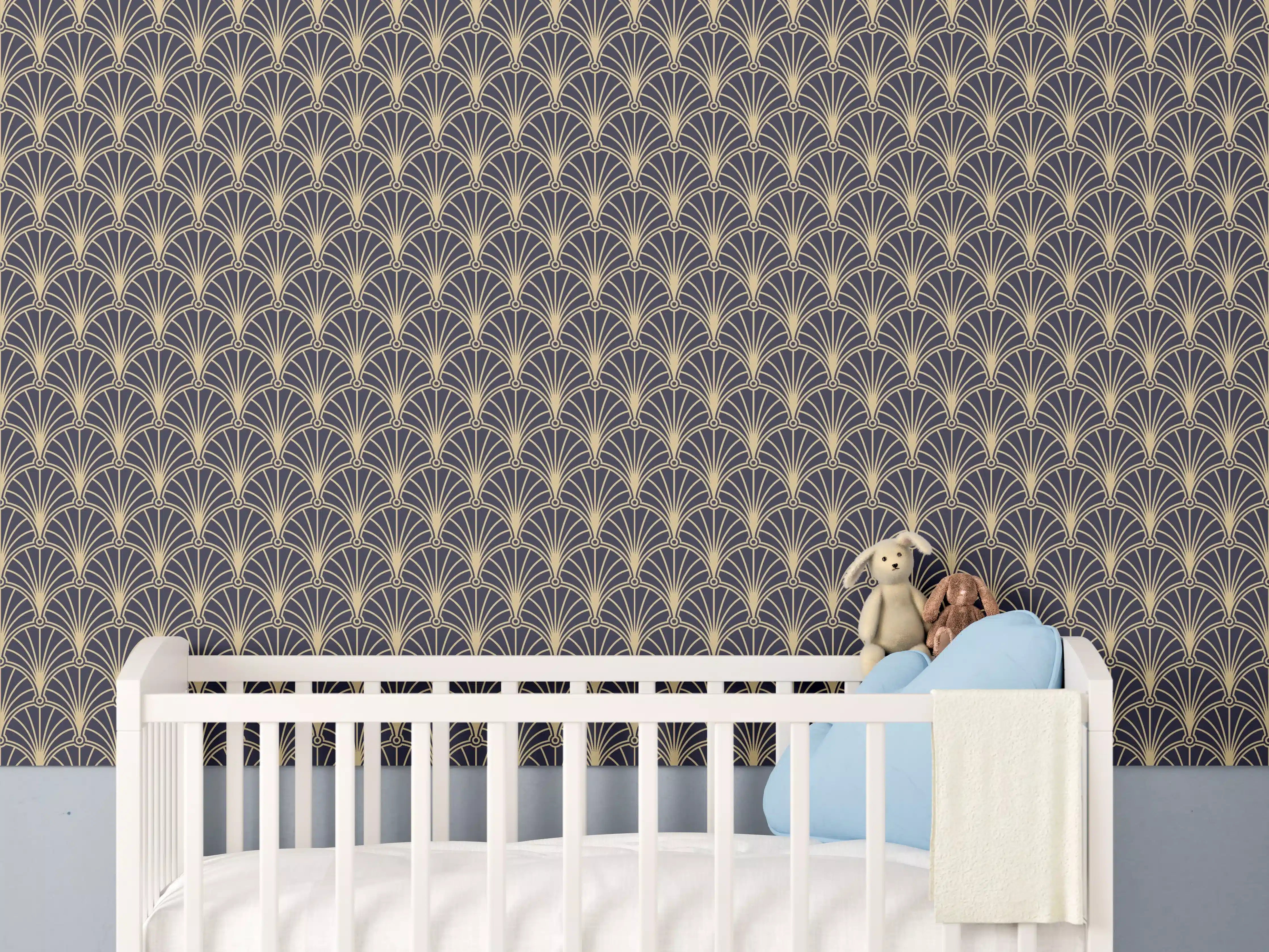 Babyzimmer Wandgestaltung - Art Déco-Fächer-Muster Dunkel