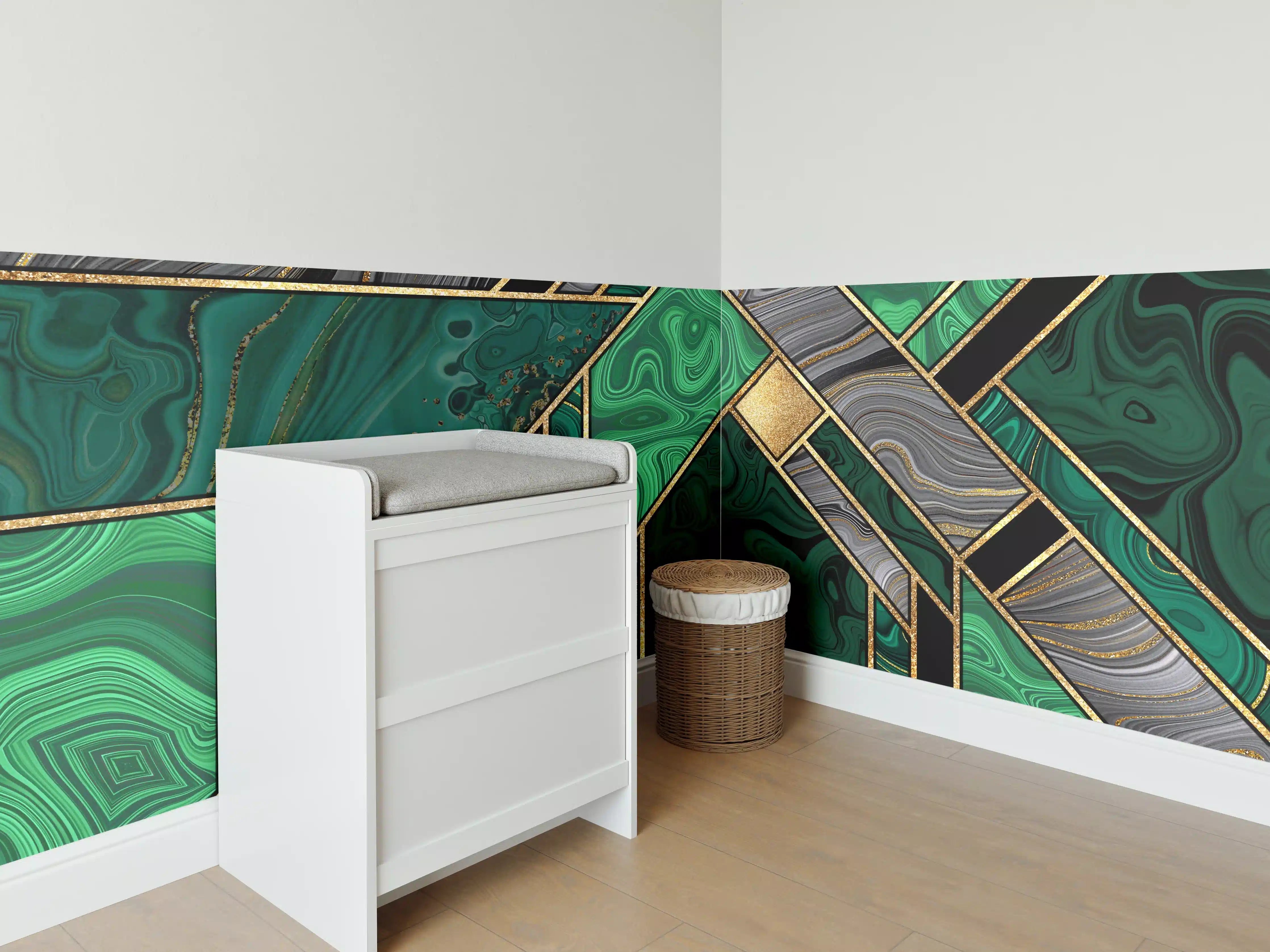 Babyzimmer Wandgestaltung - Art Deco Malachit Gold-Mosaik