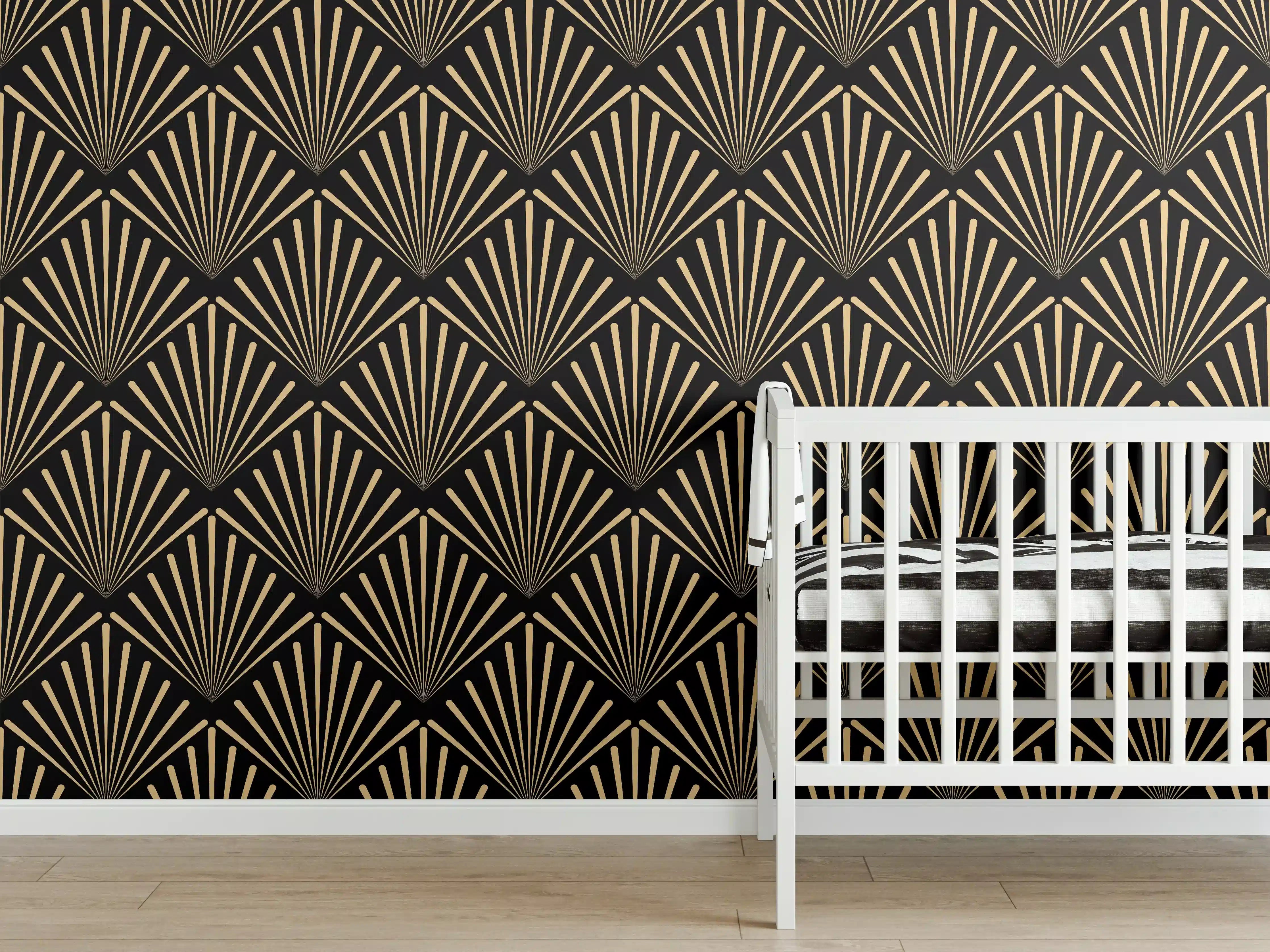 Babyzimmer Wandgestaltung - Art-Deco-Muster Gold Schwarz