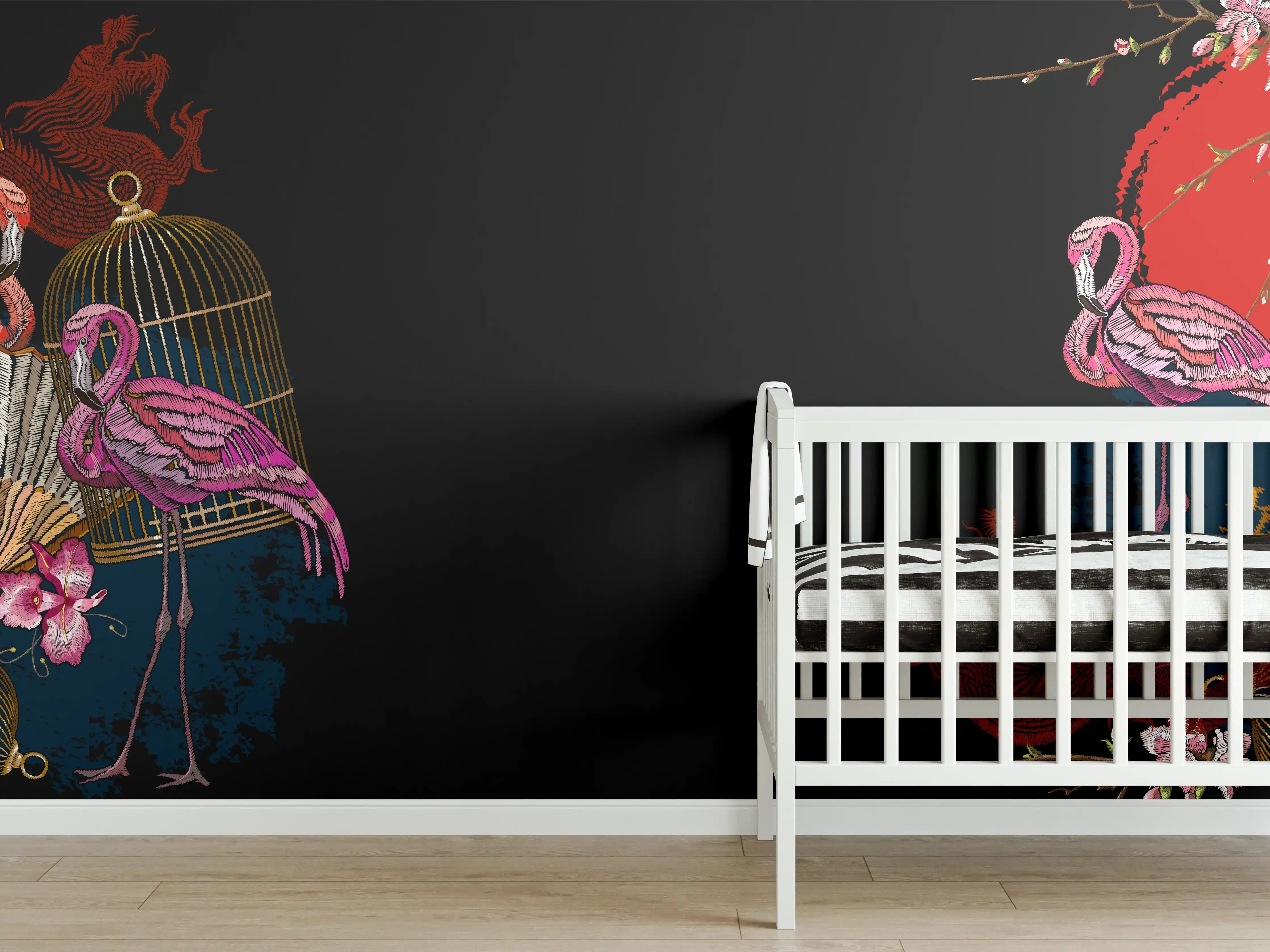 Babyzimmer Wandgestaltung - Asiatischer Flamingo Drachenfächer