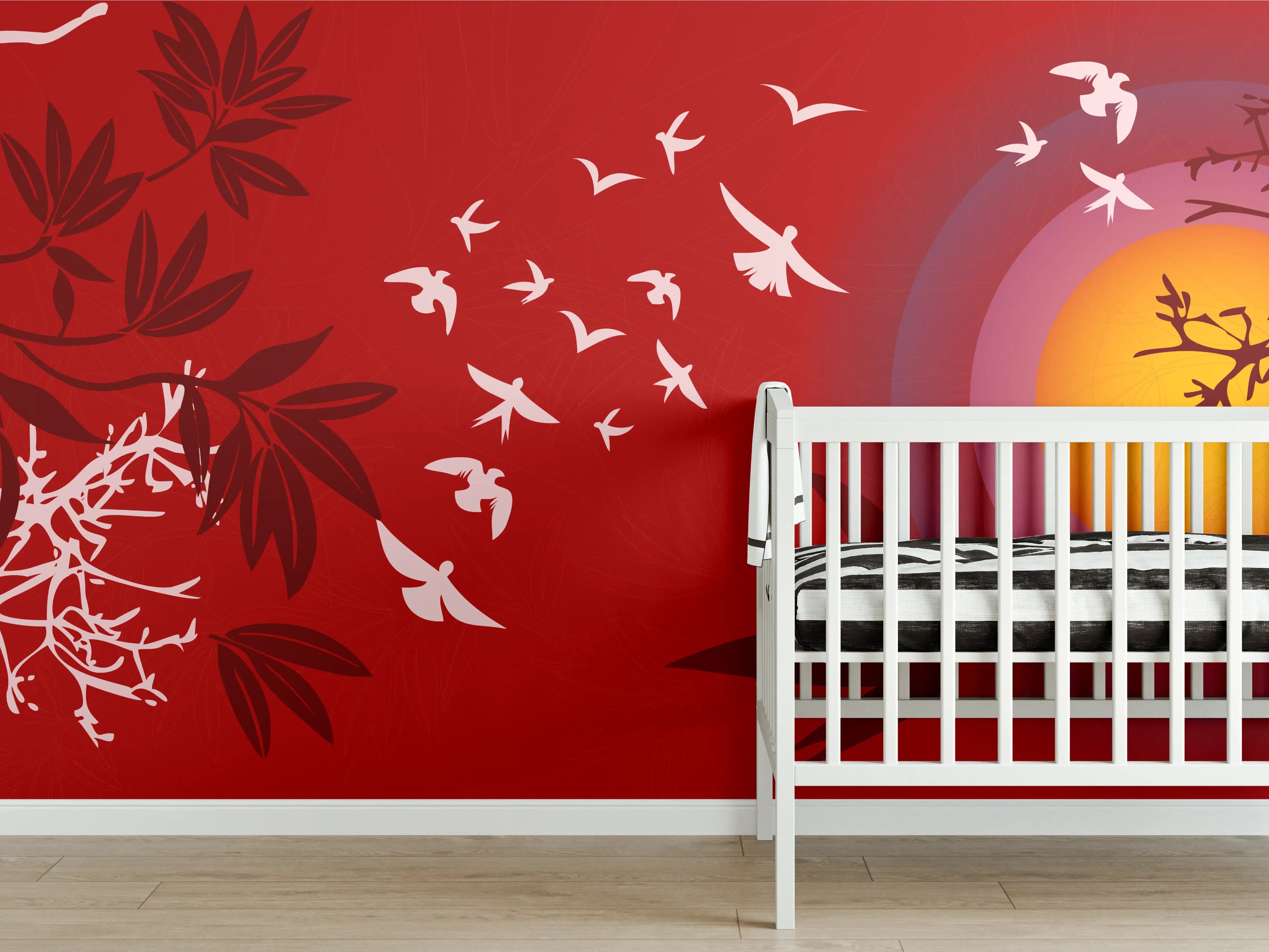 Babyzimmer Wandgestaltung - Asiatischer Sonnenuntergang Rot