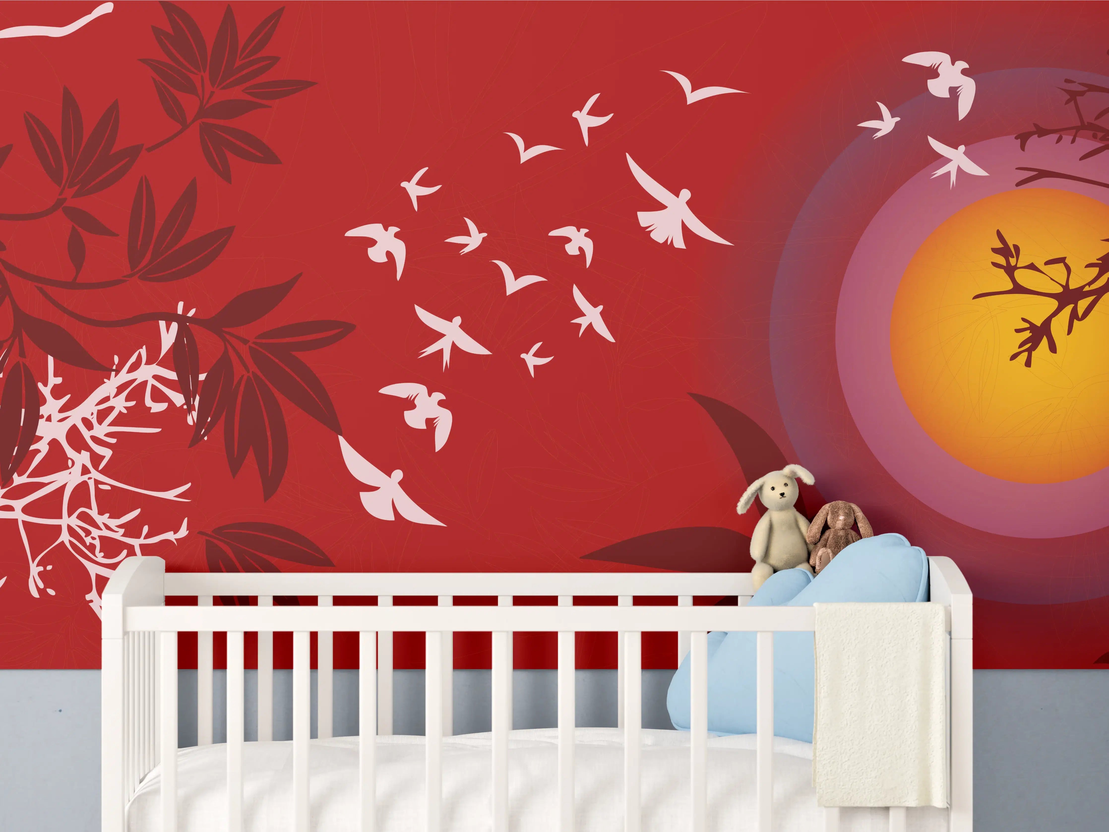 Babyzimmer Wandgestaltung - Asiatischer Sonnenuntergang Rot