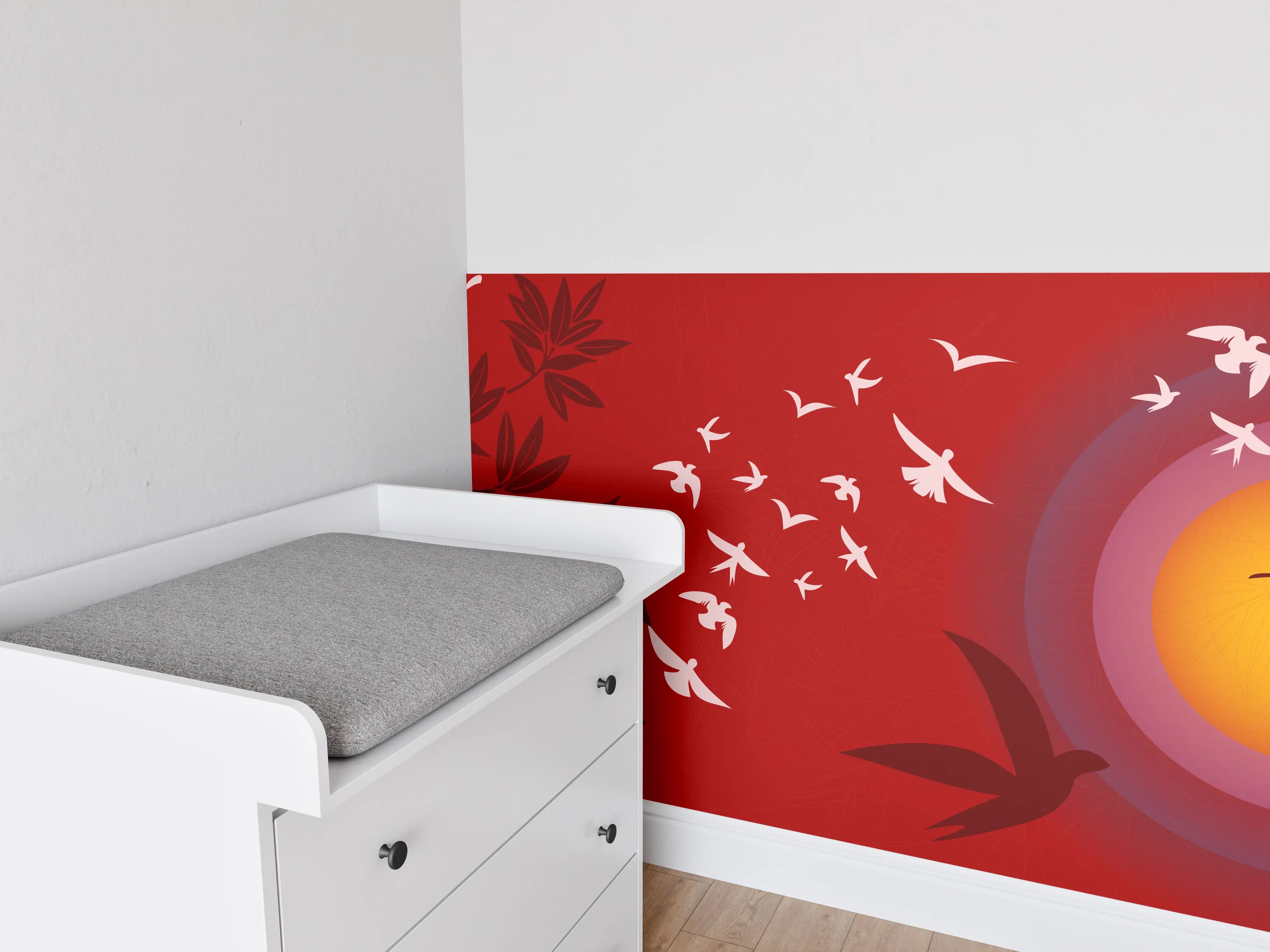 Babyzimmer Wandgestaltung - Asiatischer Sonnenuntergang Rot