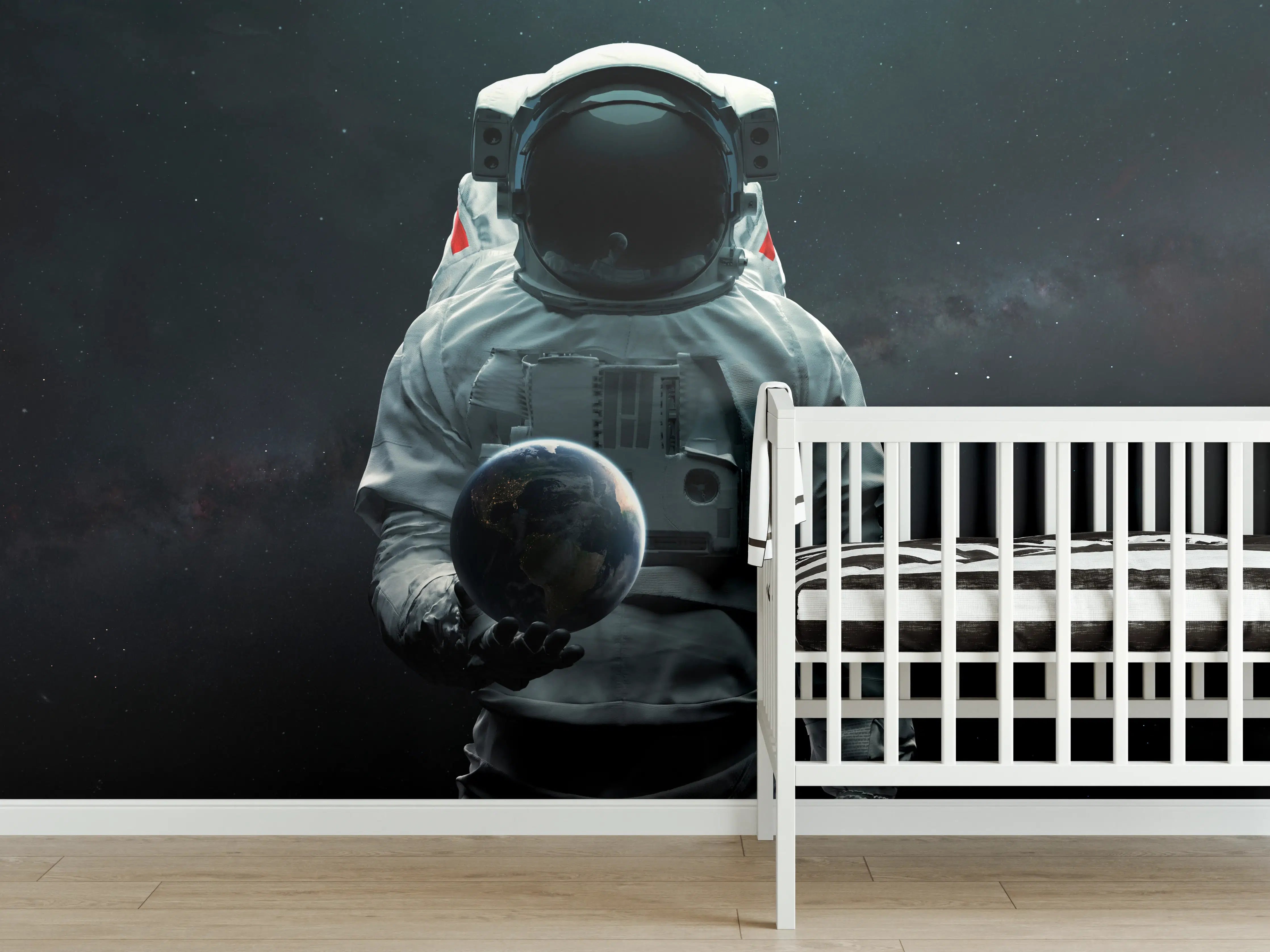 Babyzimmer Wandgestaltung - Astronaut mit Erdkugel Kunstwerk
