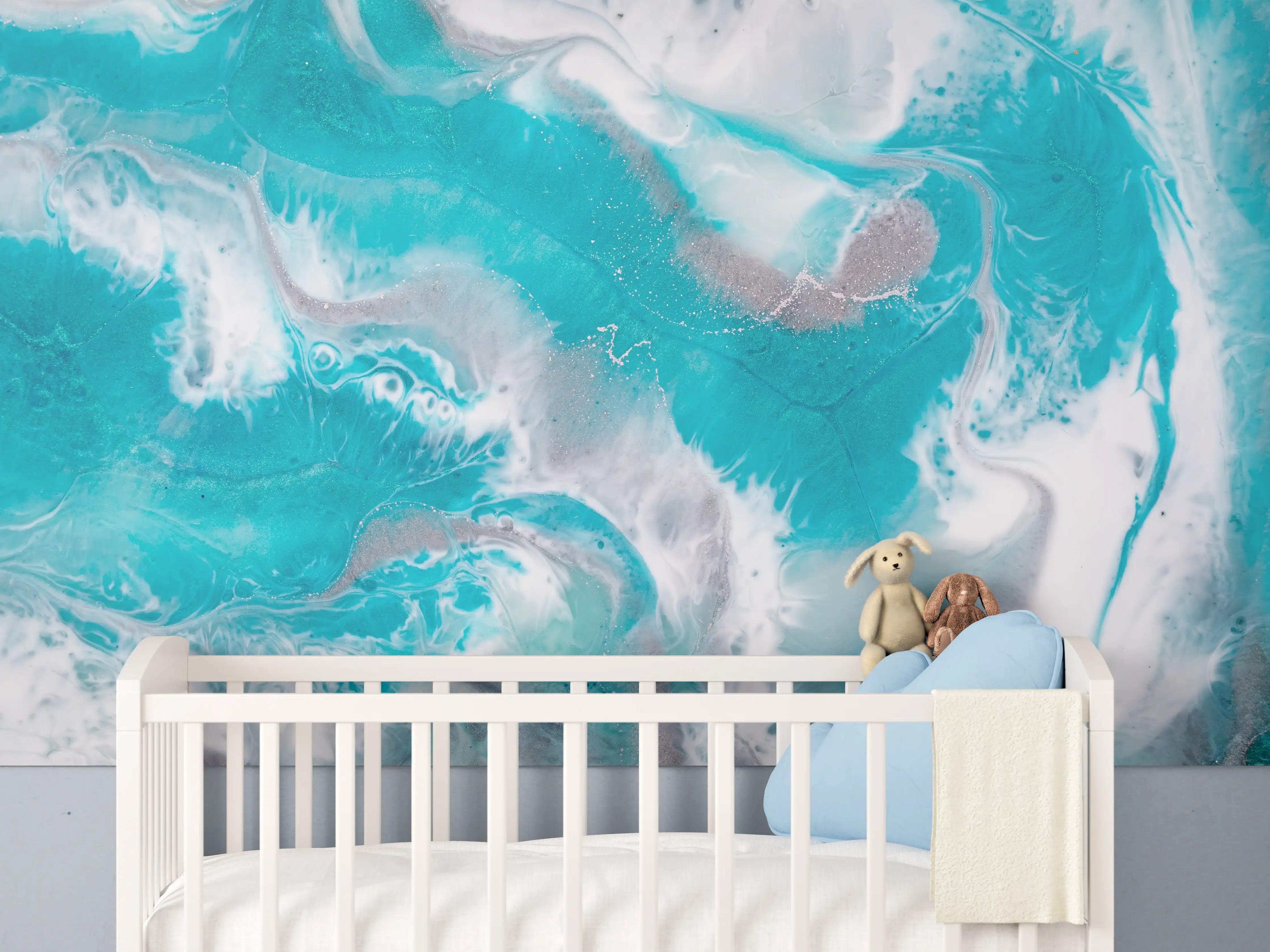 Babyzimmer Wandgestaltung - Atemberaubende Meereswellen in Blau und Weiß