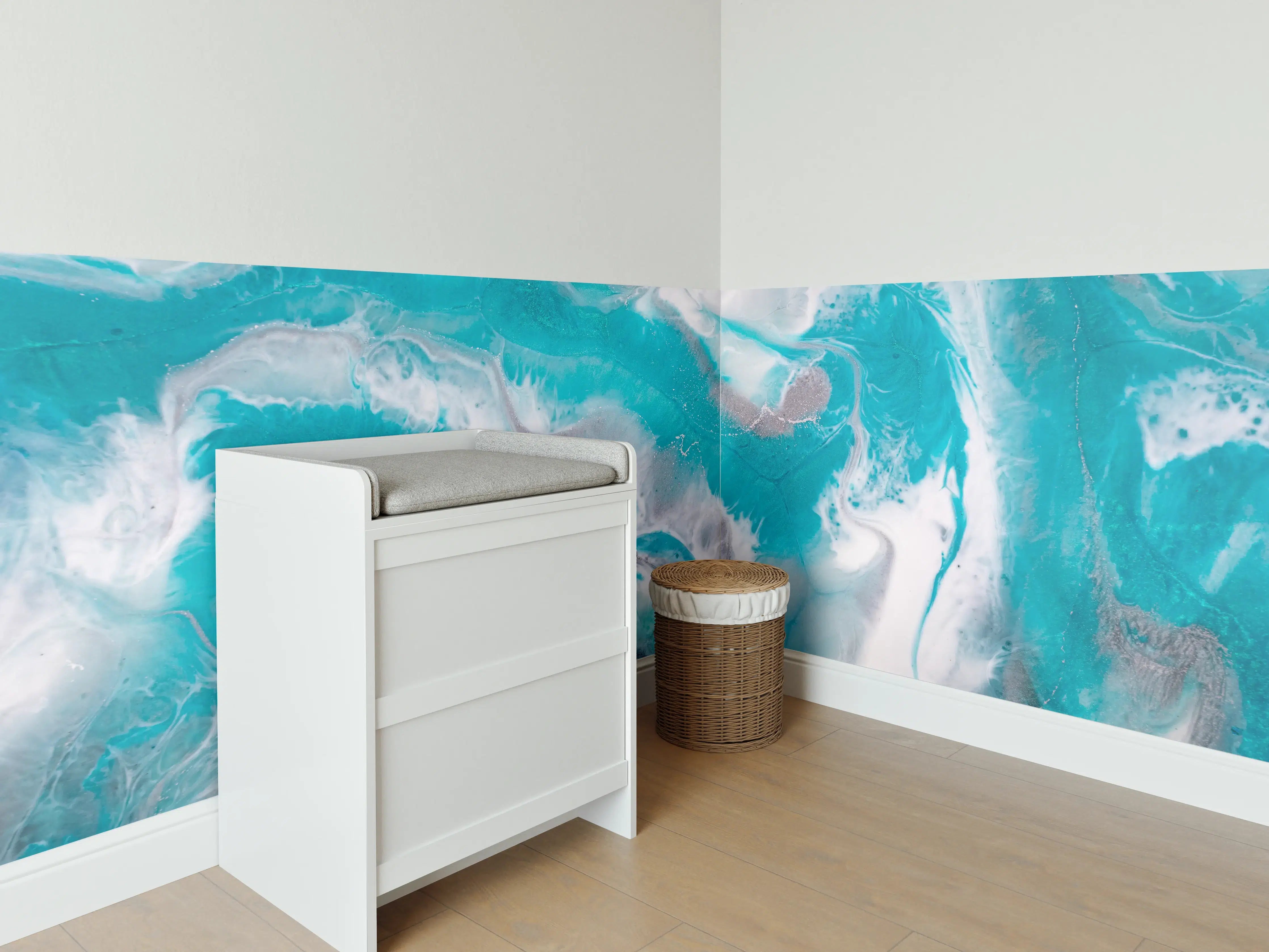 Babyzimmer Wandgestaltung - Atemberaubende Meereswellen in Blau und Weiß