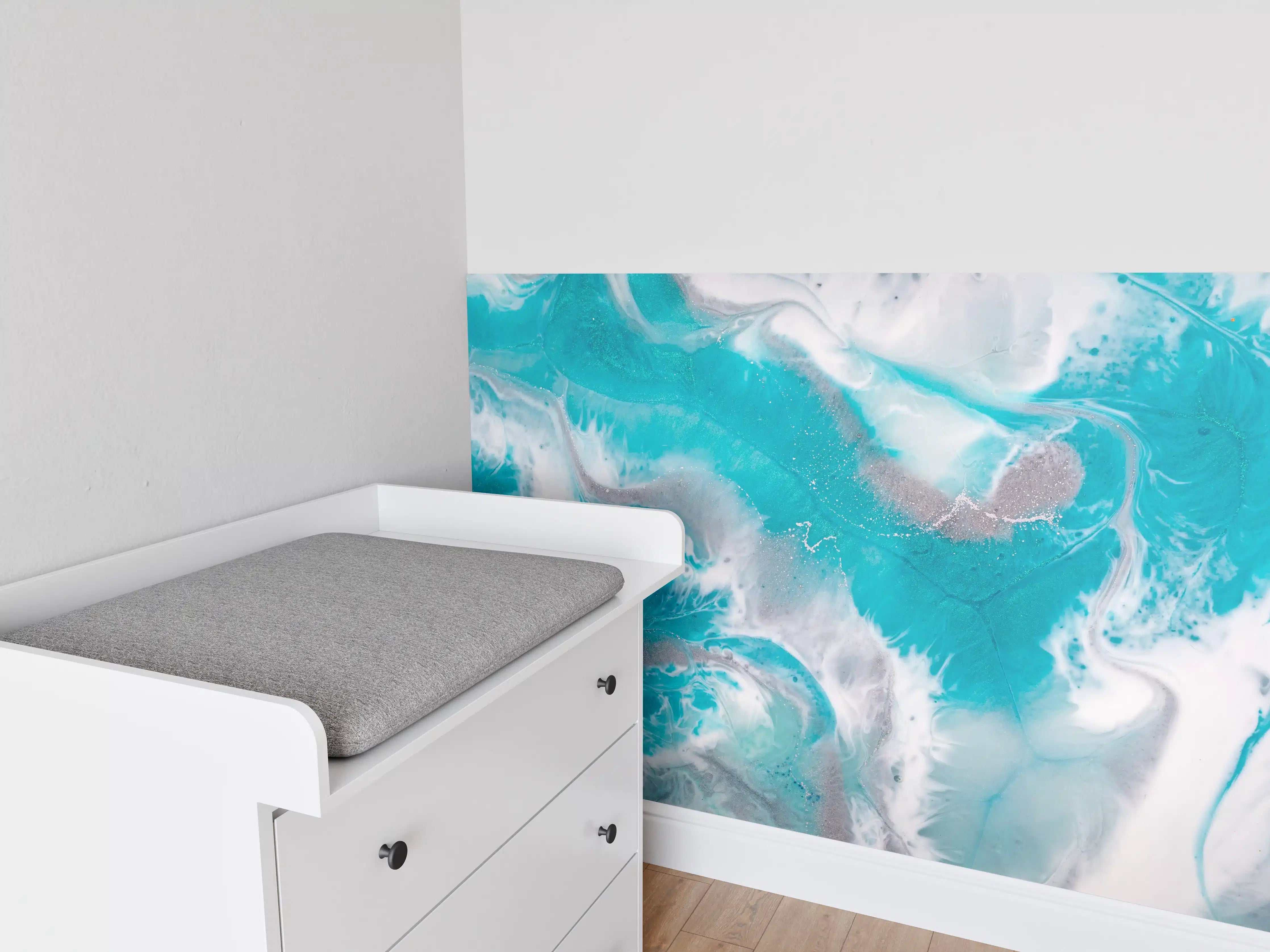 Babyzimmer Wandgestaltung - Atemberaubende Meereswellen in Blau und Weiß