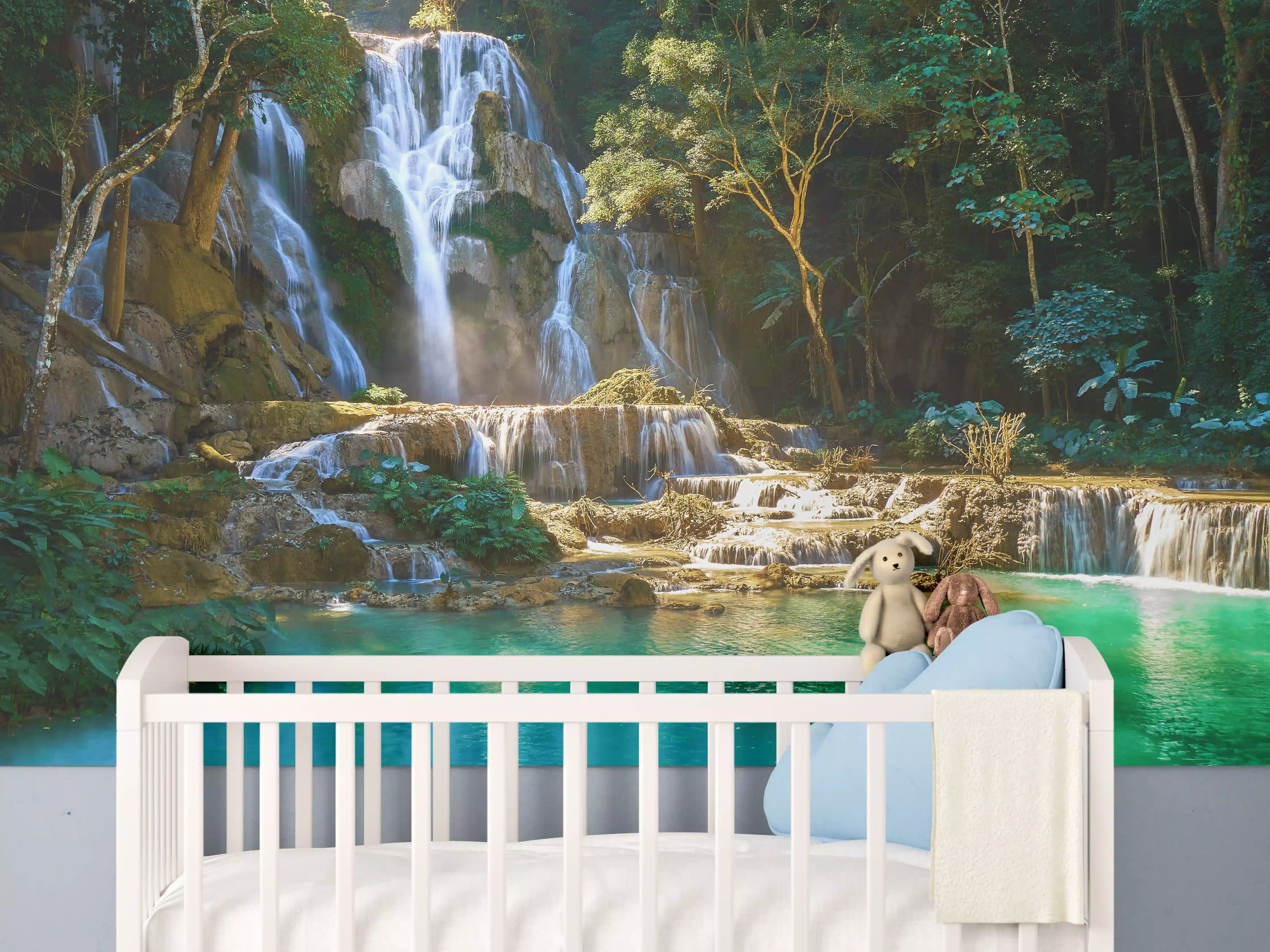 Babyzimmer Wandgestaltung - Atemberaubender Wasserfall in Laos