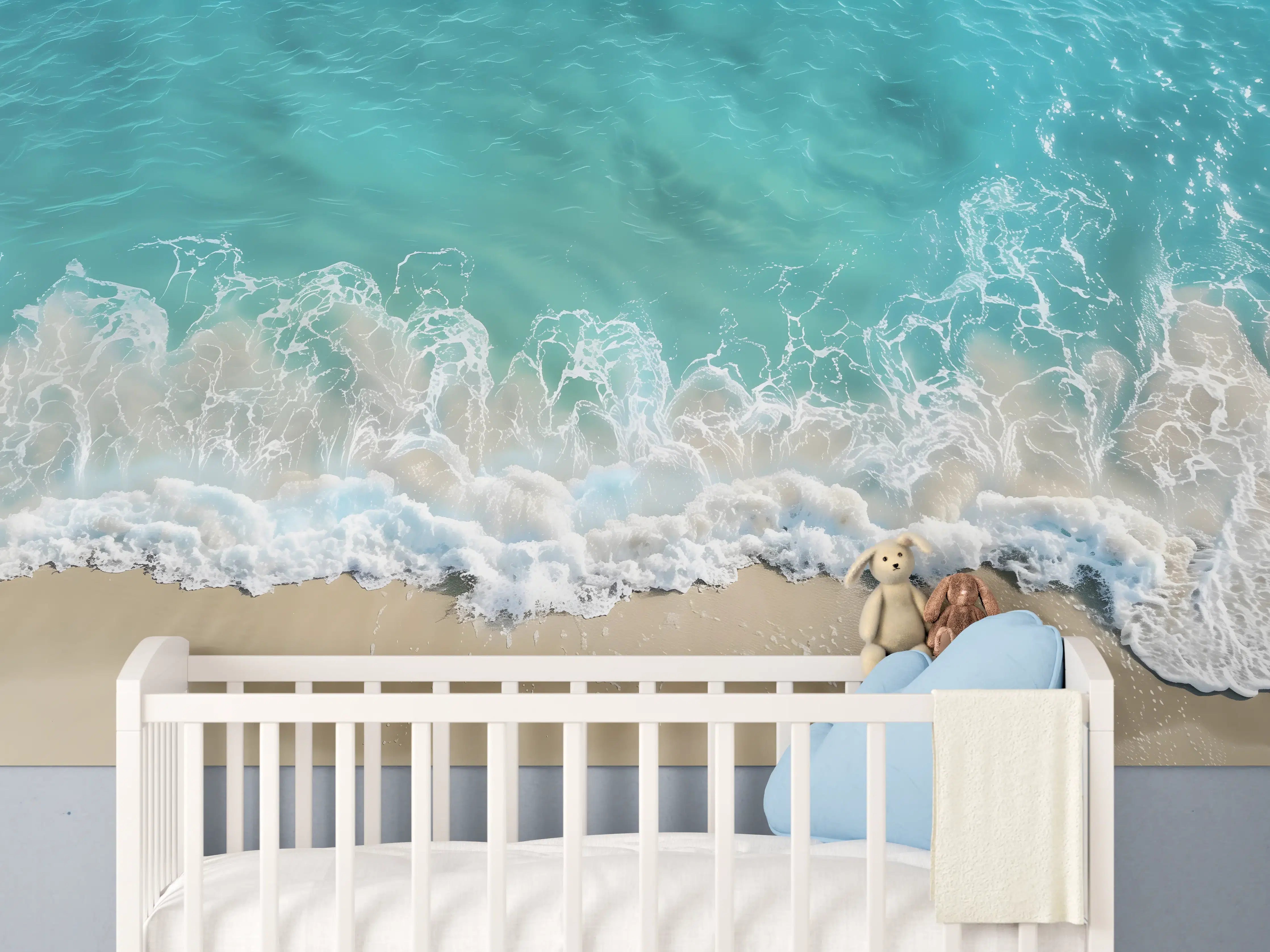 Babyzimmer Wandgestaltung - Azurblaues Meer und feiner Strand