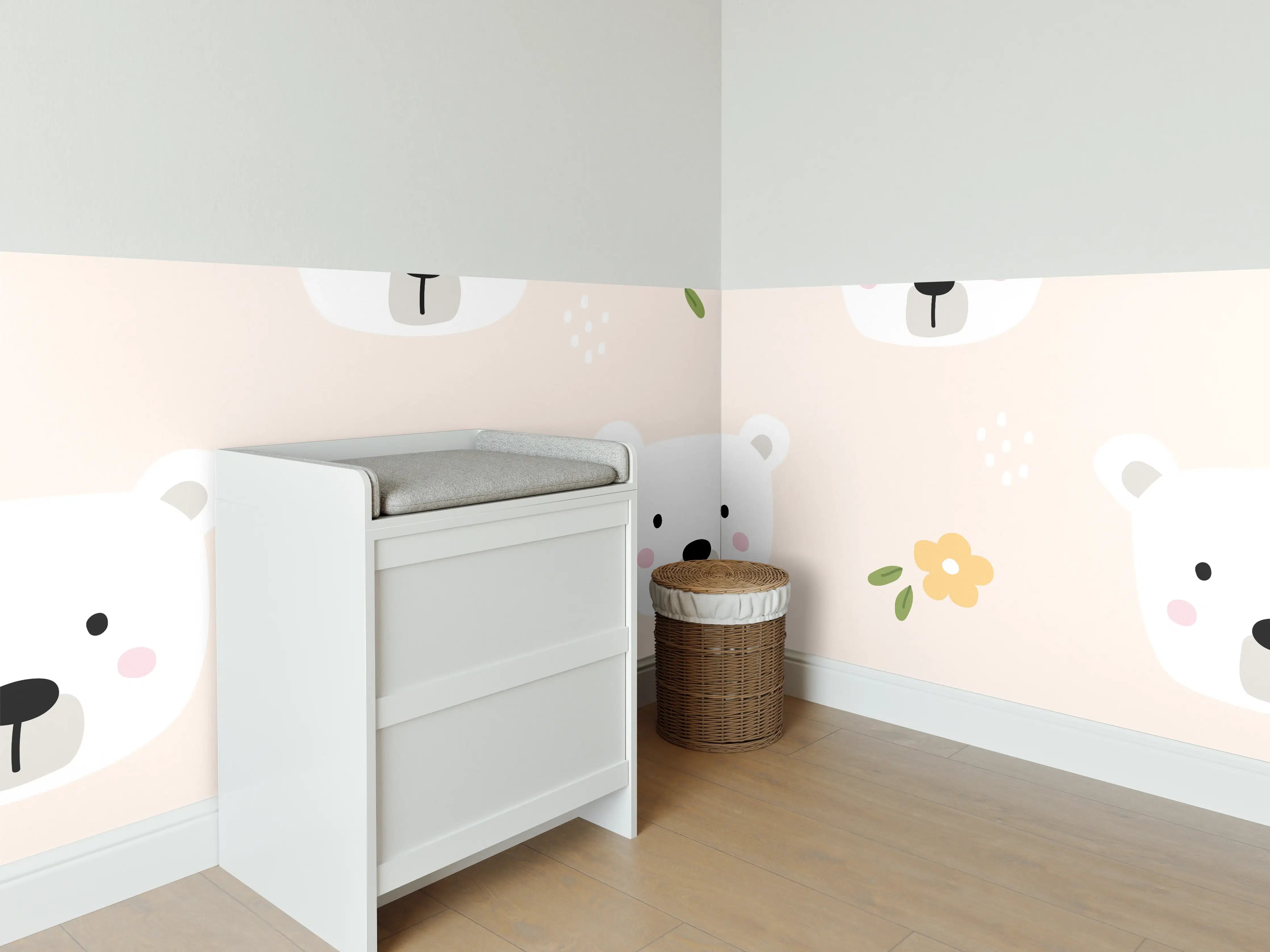 Babyzimmer Wandgestaltung - Bärchen Blumen Muster Pastell