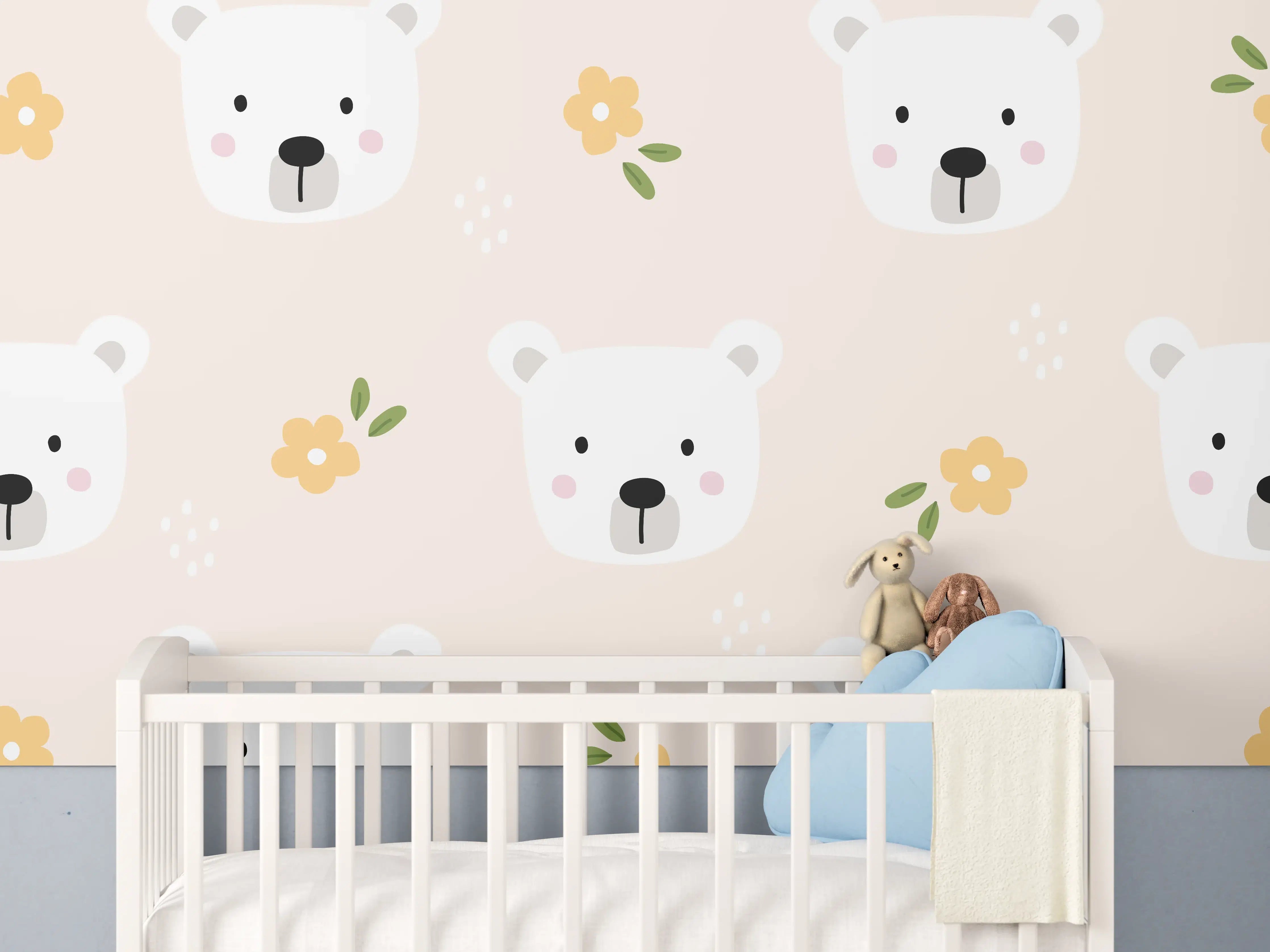 Babyzimmer Wandgestaltung - Bärenkopf Muster Rosa Creme