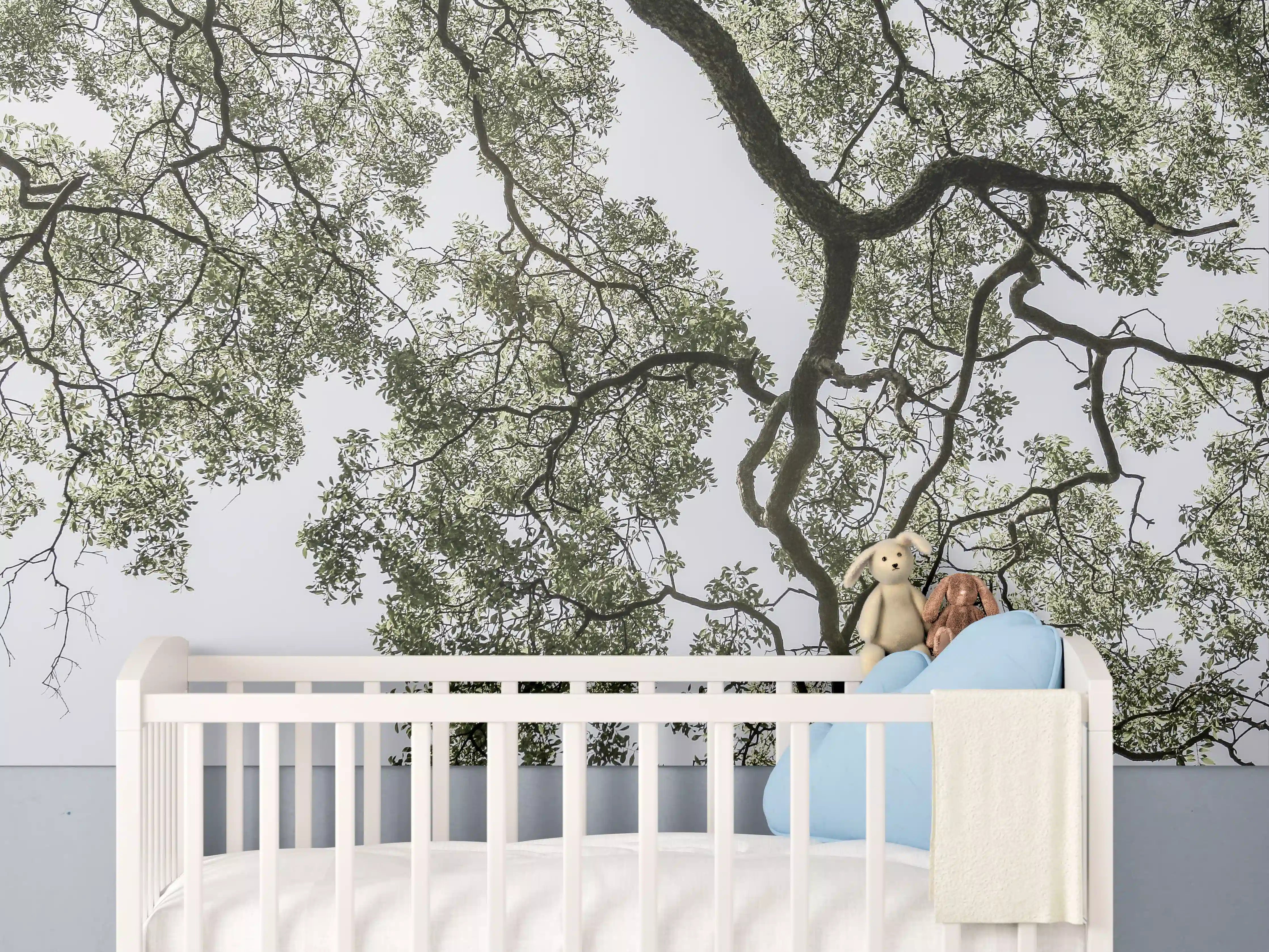 Babyzimmer Wandgestaltung - Baumkrone mit grünen Blättern und Ästen