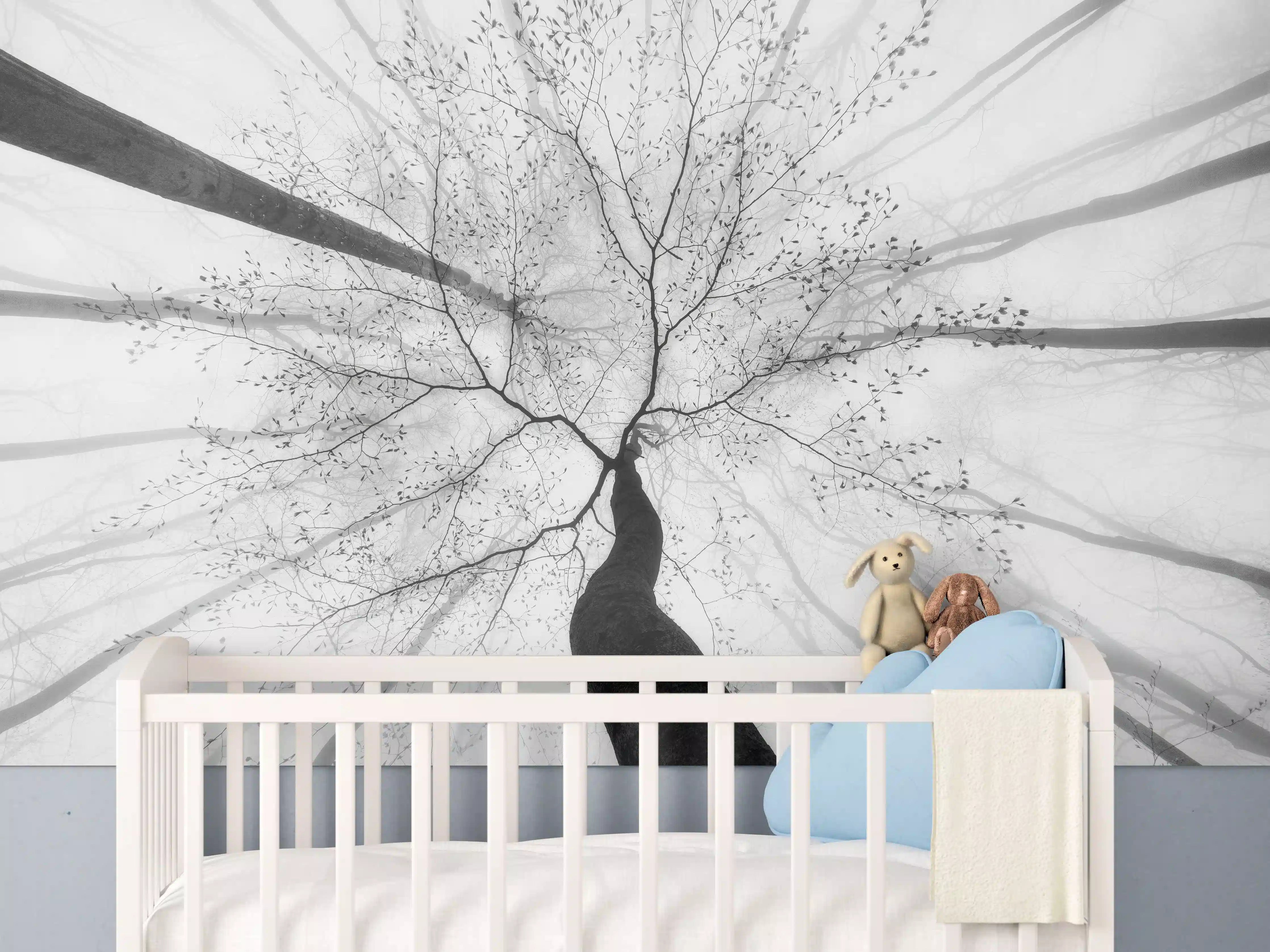 Babyzimmer Wandgestaltung - Baumkrone von unten im Winter