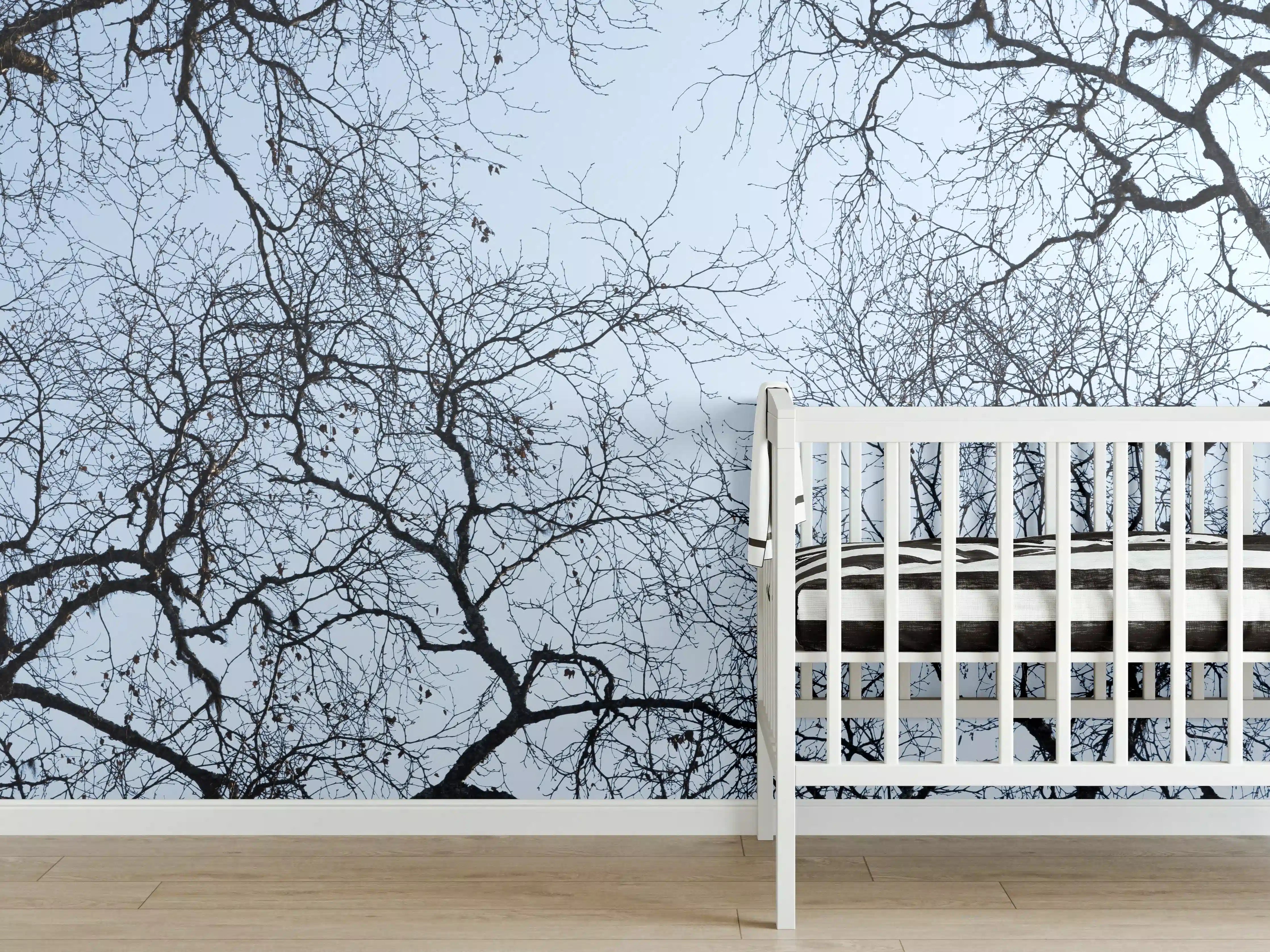 Babyzimmer Wandgestaltung - Baumkronen-Konturen Himmelblau