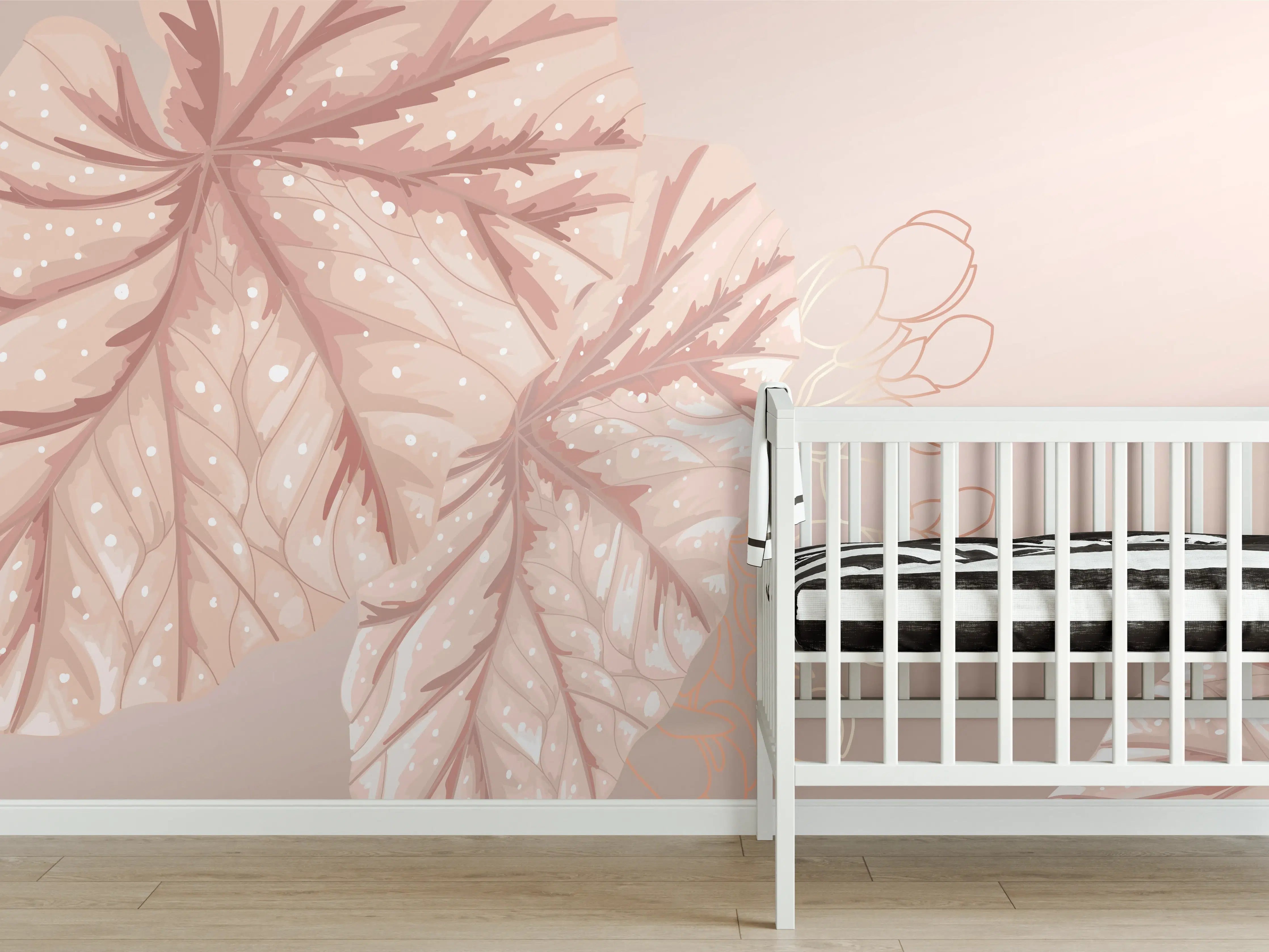 Babyzimmer Wandgestaltung - Beige Blätter Illustration