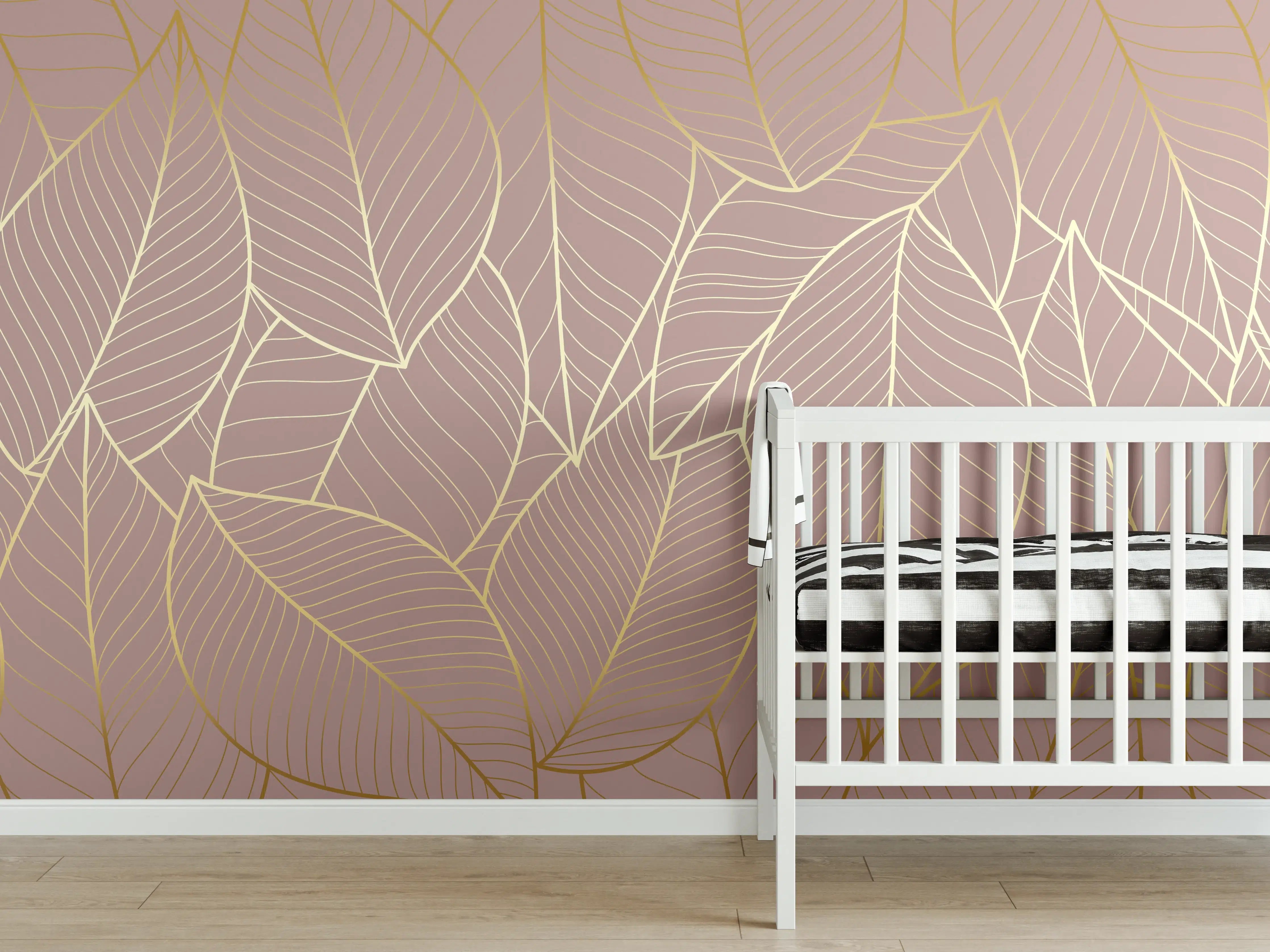 Babyzimmer Wandgestaltung - Beige Blattgold Struktur