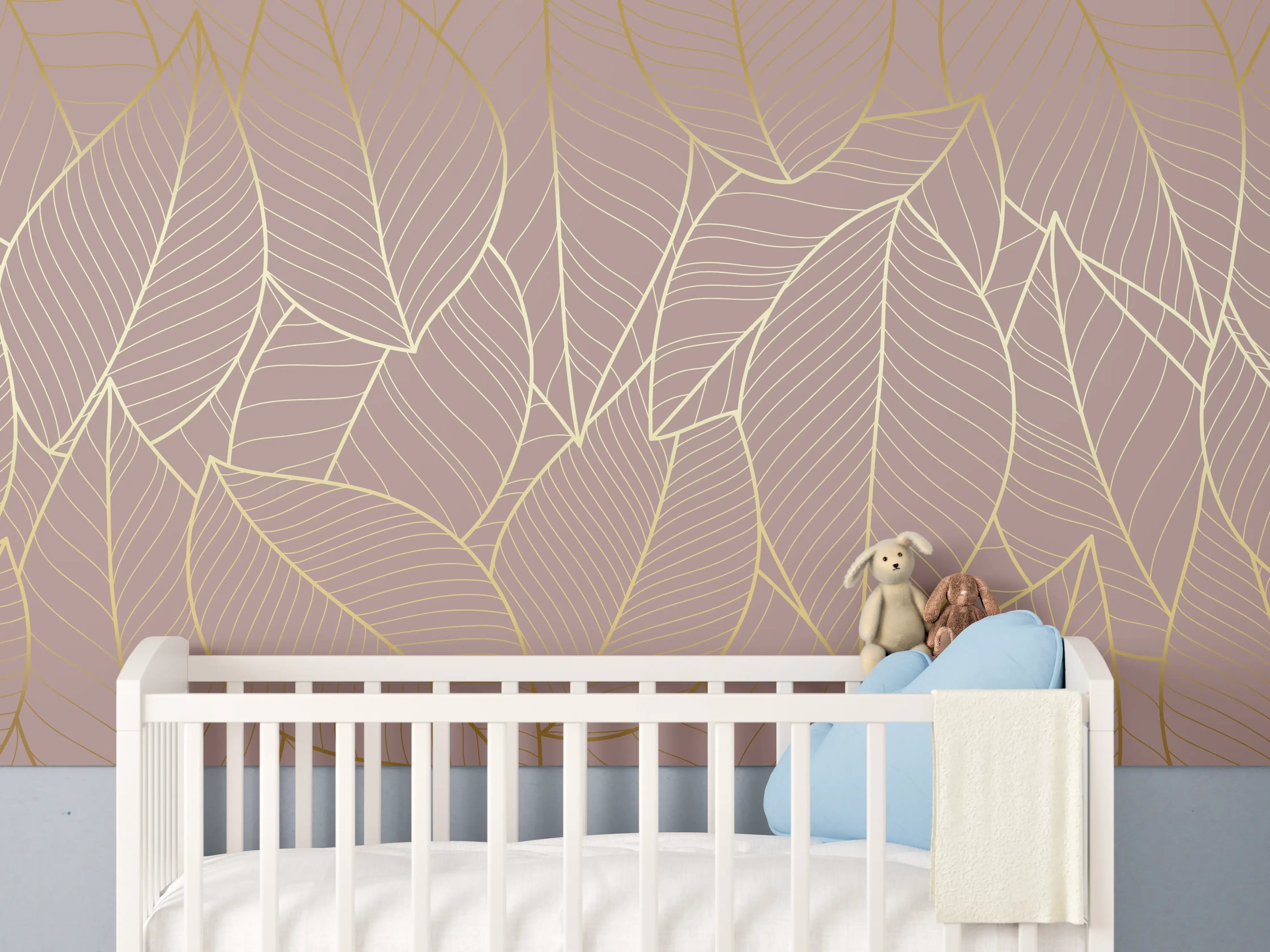Babyzimmer Wandgestaltung - Beige Blattgold Struktur