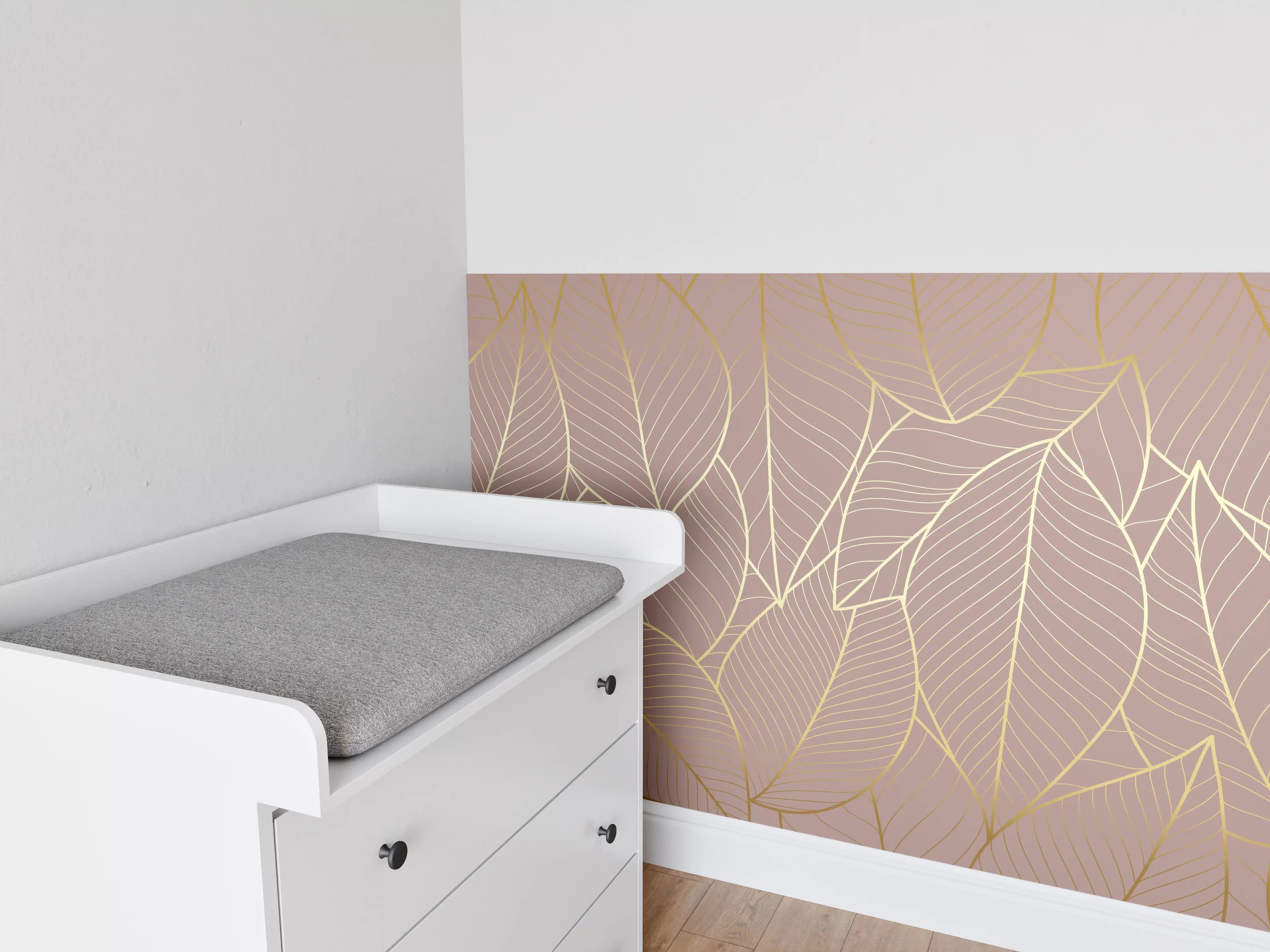Babyzimmer Wandgestaltung - Beige Blattgold Struktur