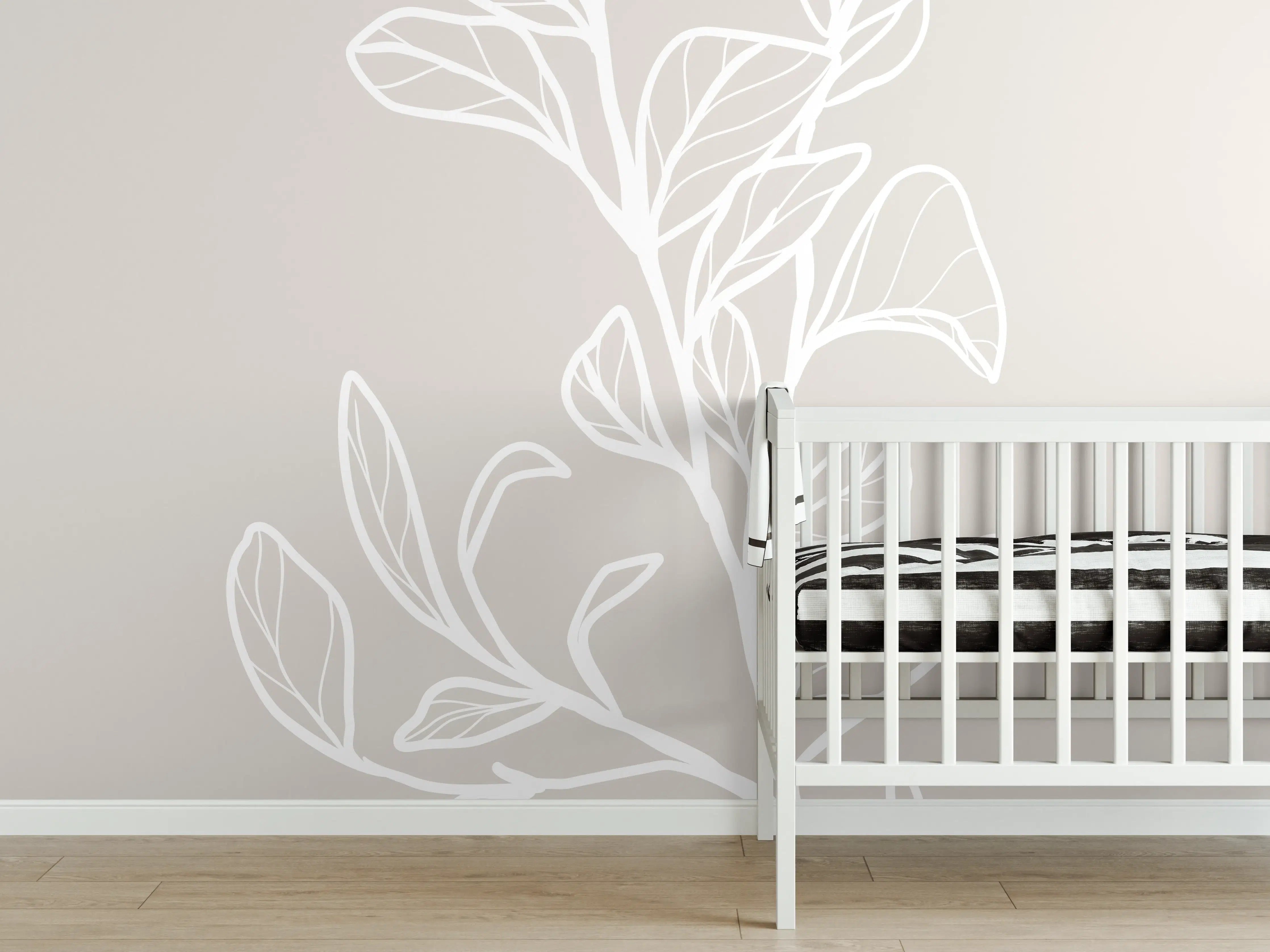 Babyzimmer Wandgestaltung - Beige Blattlinien Grafik