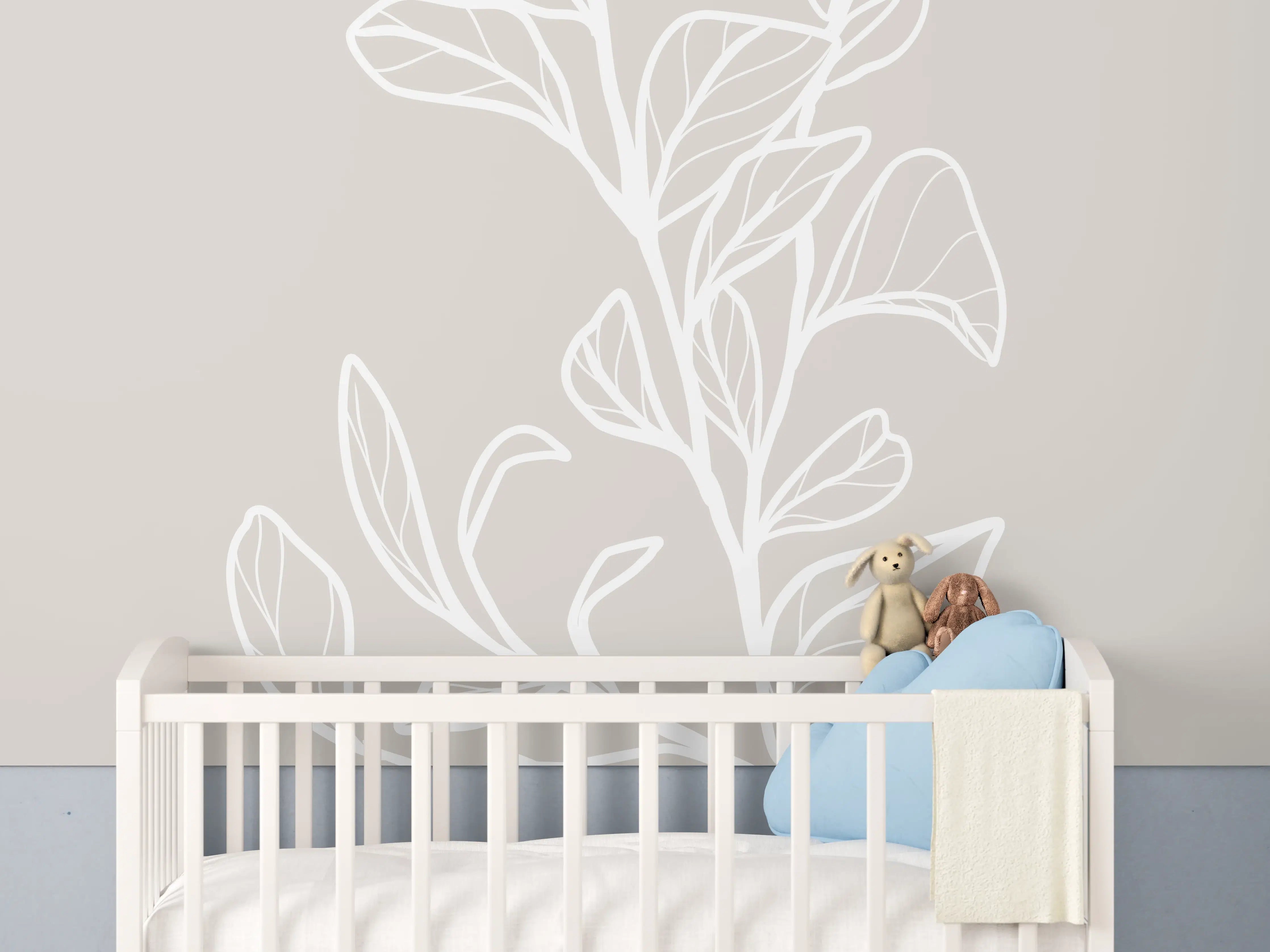Babyzimmer Wandgestaltung - Beige Blattlinien Grafik