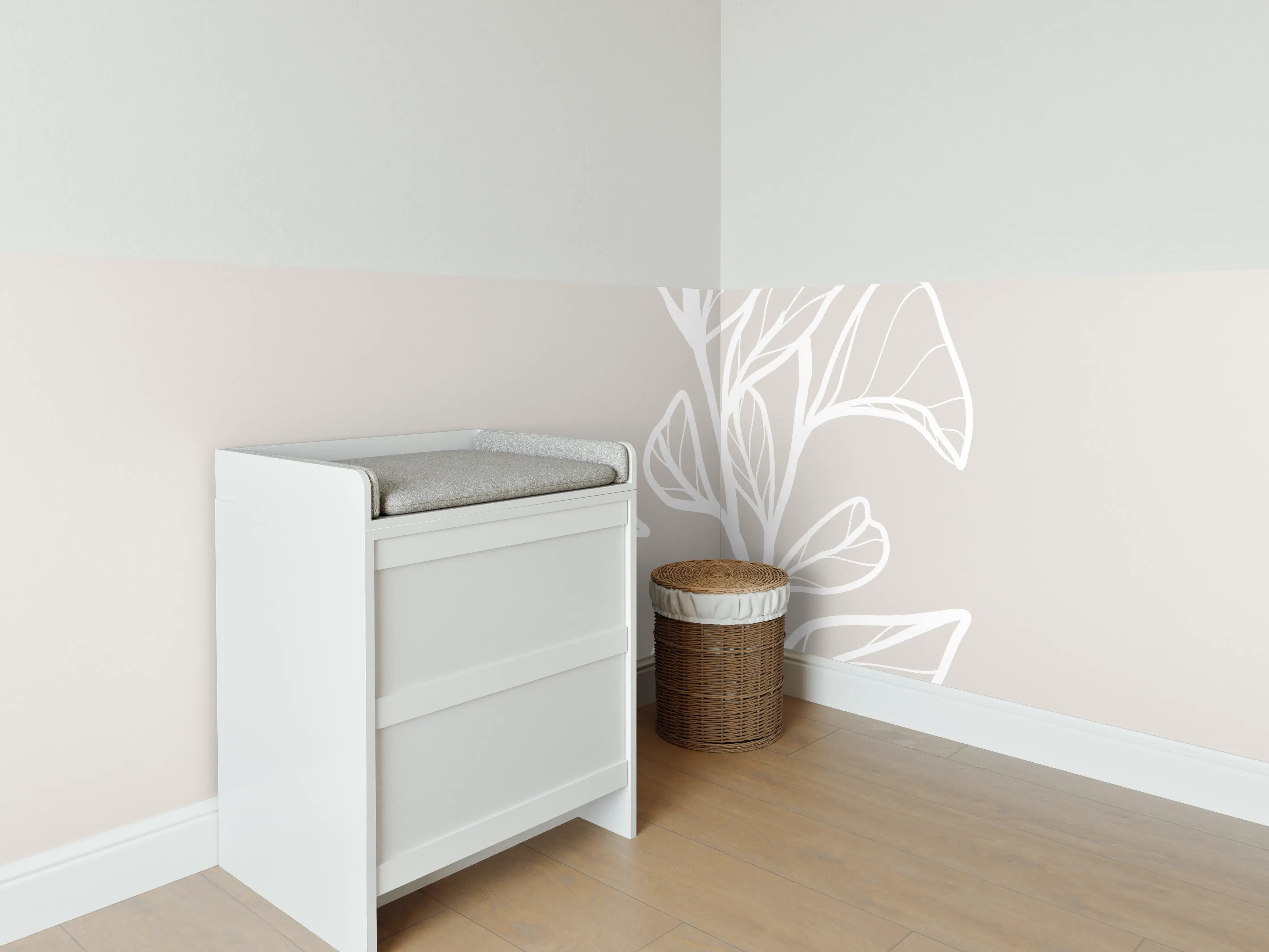 Babyzimmer Wandgestaltung - Beige Blattlinien Grafik