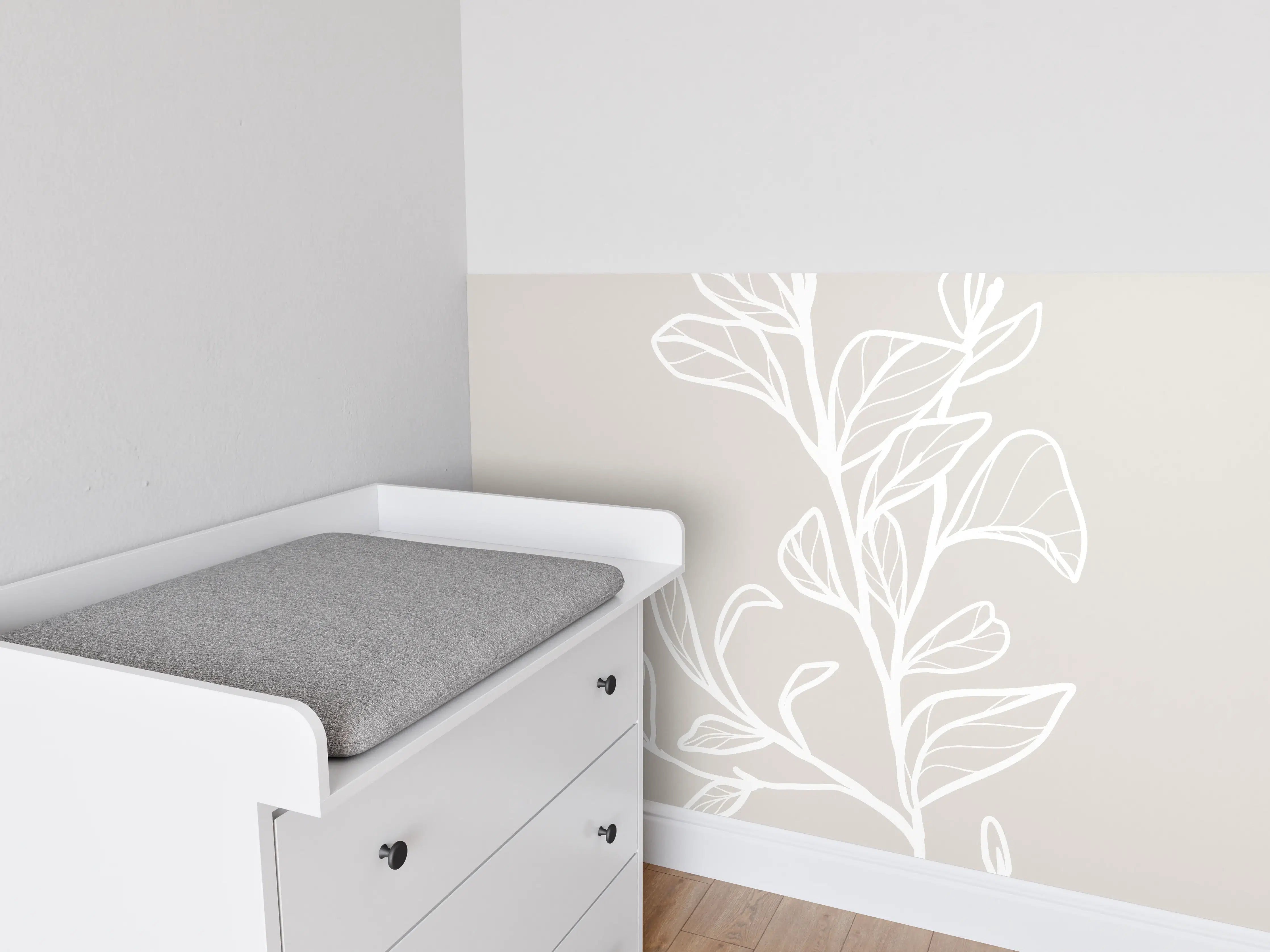 Babyzimmer Wandgestaltung - Beige Blattlinien Grafik