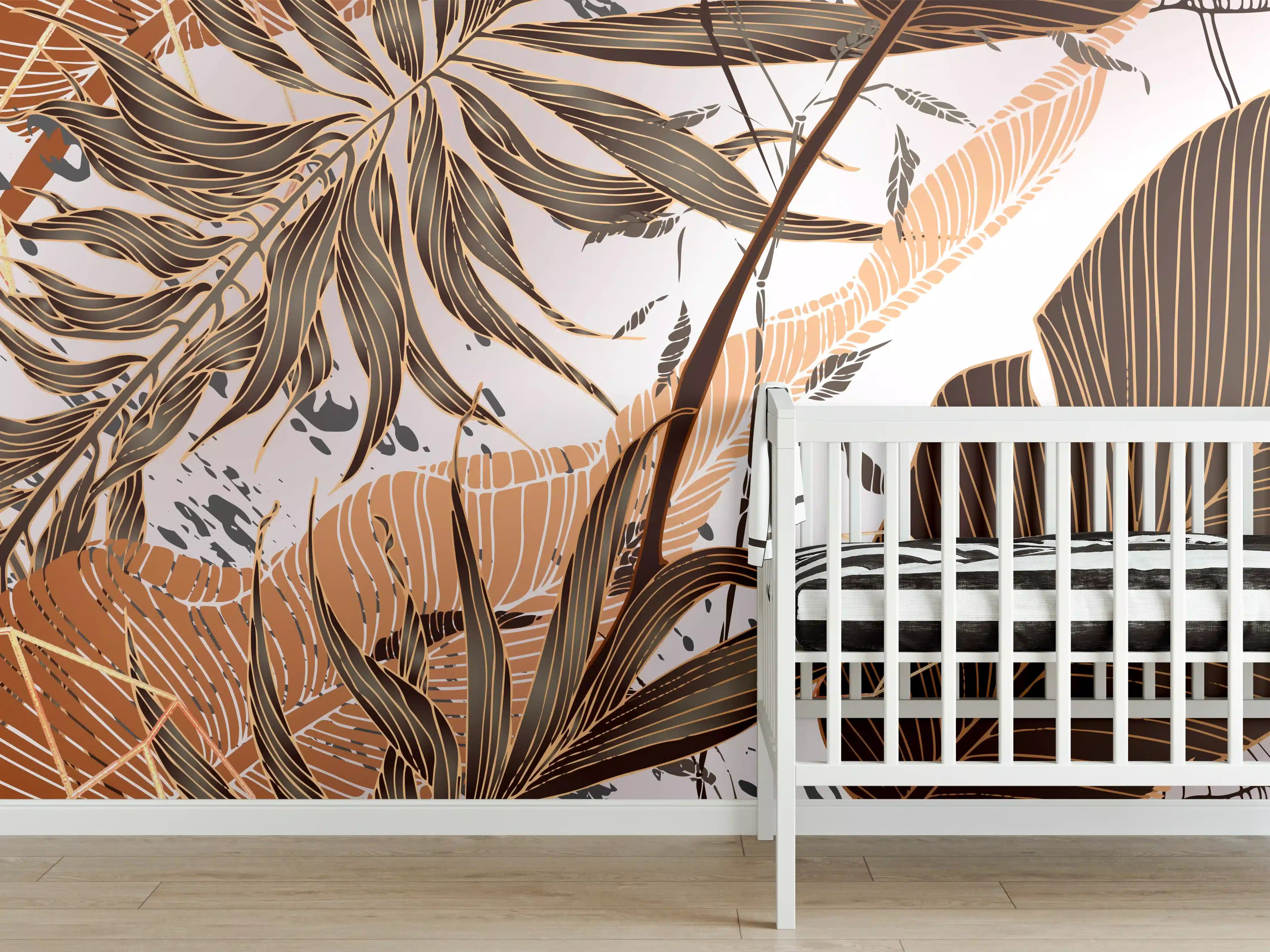 Babyzimmer Wandgestaltung - Beige Blattmuster Tapete