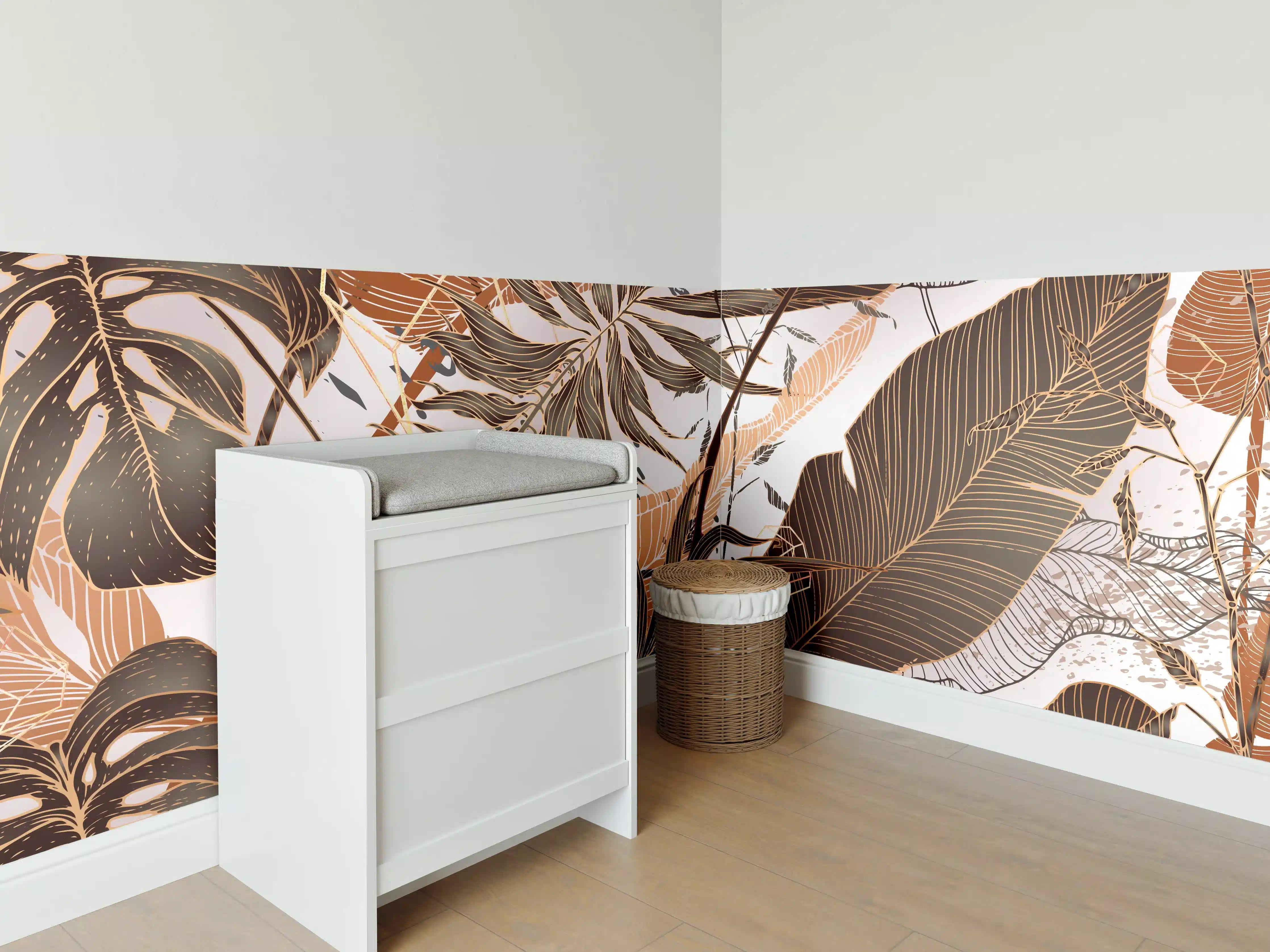 Babyzimmer Wandgestaltung - Beige Blattmuster Tapete